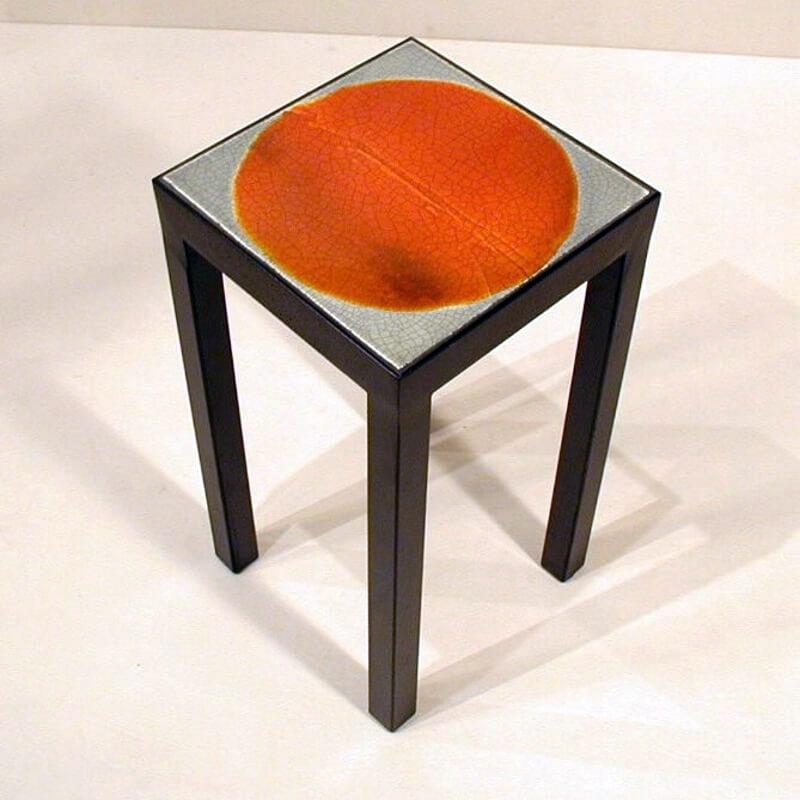 French Baby Side Table with Orange Dot Roger Capron Tile For Sale