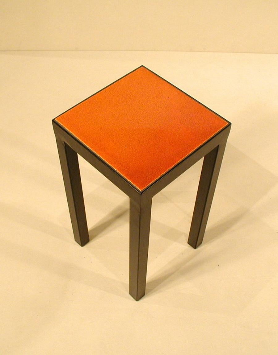 Mid-Century Modern Baby Side Table with Solid Red Roger Capron Tile For Sale