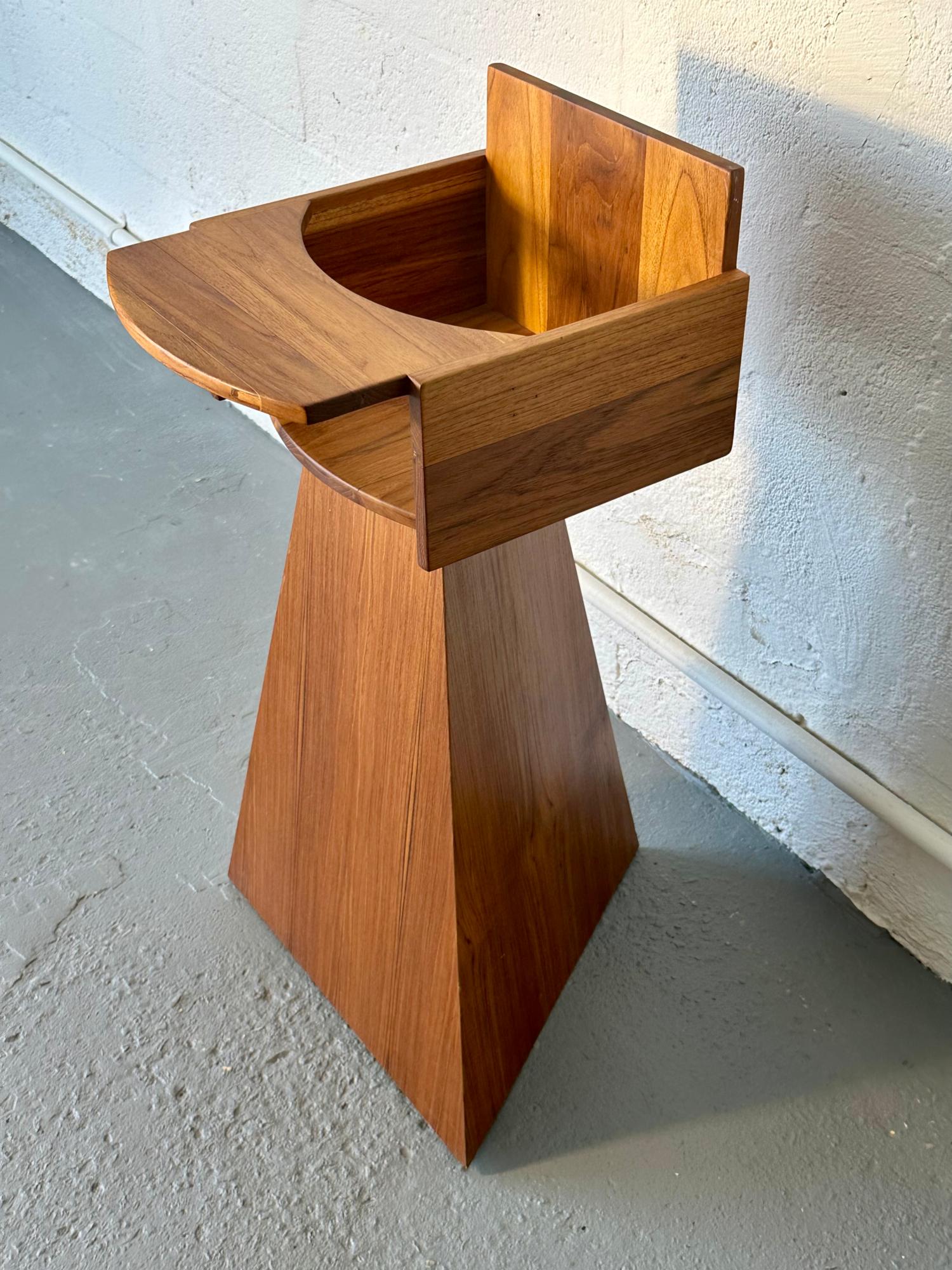 Rafael designed and handcrafted the Enzo Baby High Chair using teak wood.

Rafael loves to work with teak for its handsome appearance, robust stability, durability, and natural resistance to the elements. It has a straight grain and a distinctly