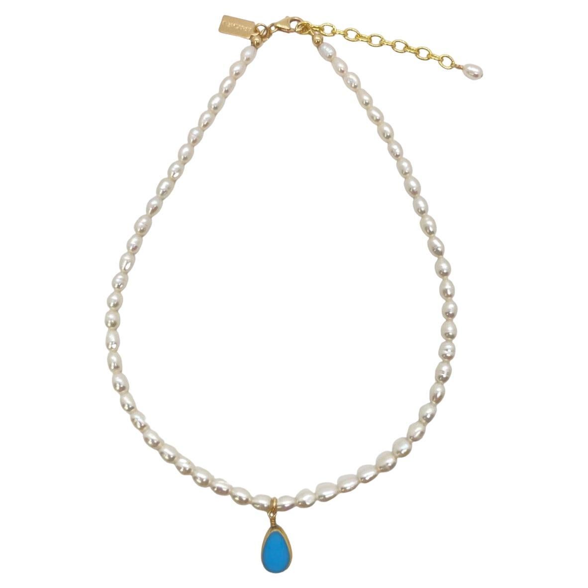 Babyblue Vintage German Glass Beads edged with 24K gold on Pearls, Alex Necklace