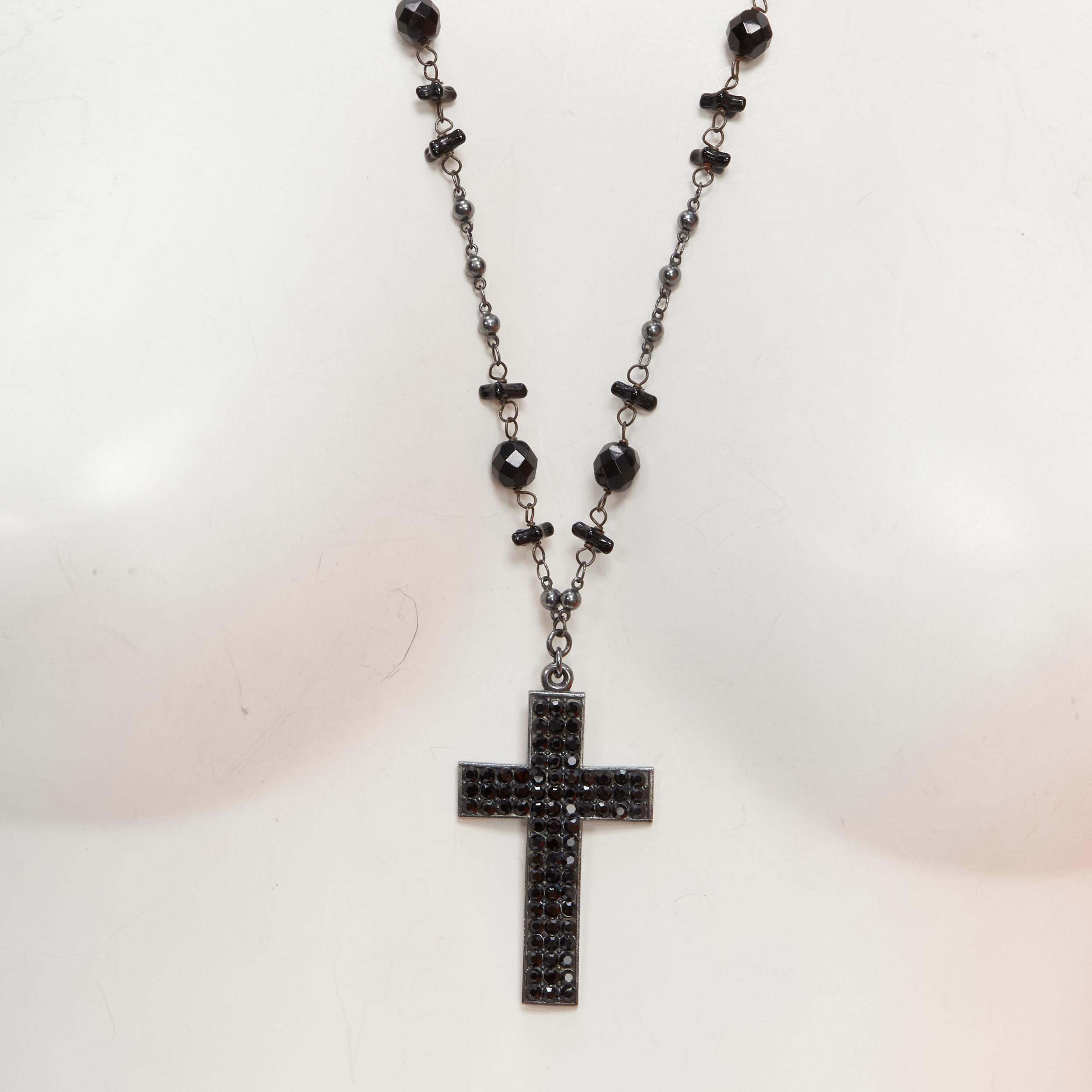 BABYLONE PARIS gunmetal crystal cross black beads rosary necklace
Reference: ANWU/A00274
Brand: Babylone Paris
Material: Metal
Color: Black
Pattern: Barocco
Closure: Lobster Clasp

CONDITION:
Condition: Excellent, this item was pre-owned and is in