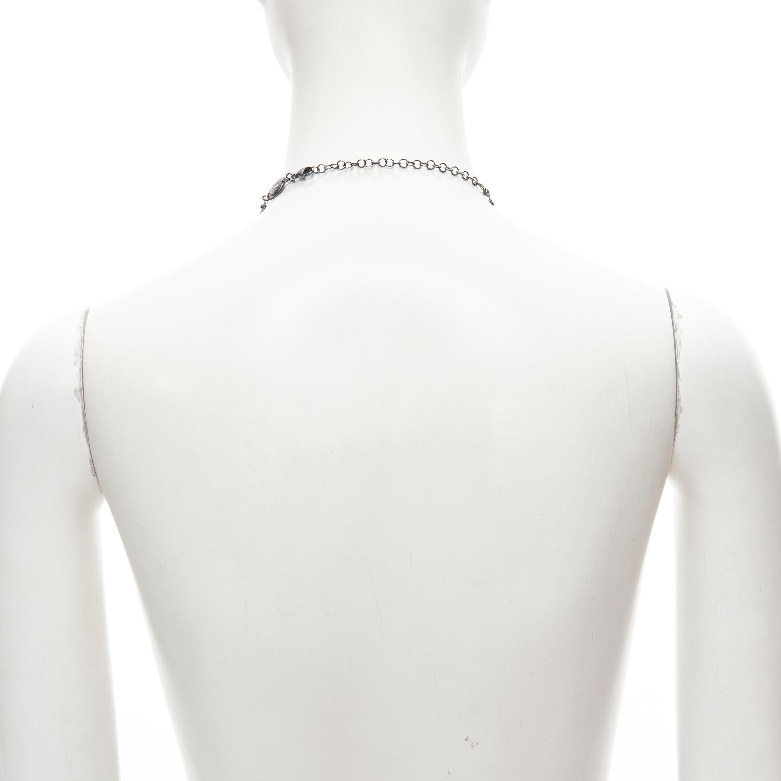 BABYLONE PARIS gunmetal crystal cross black beads rosary necklace For Sale 1