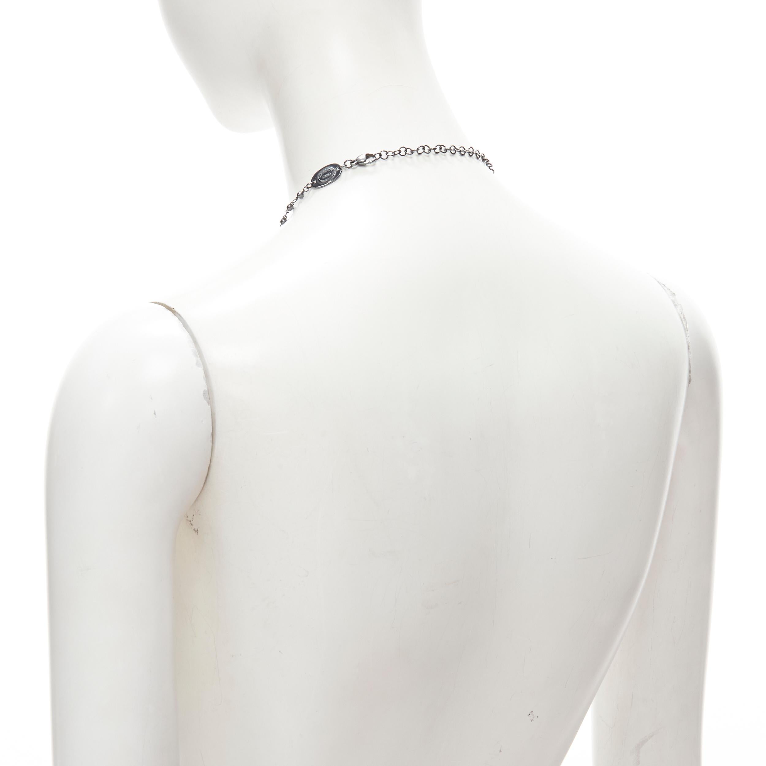 Women's BABYLONE PARIS gunmetal crystal cross black beads rosary necklace For Sale