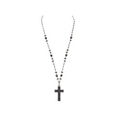 BABYLONE PARIS gunmetal crystal cross black beads rosary necklace