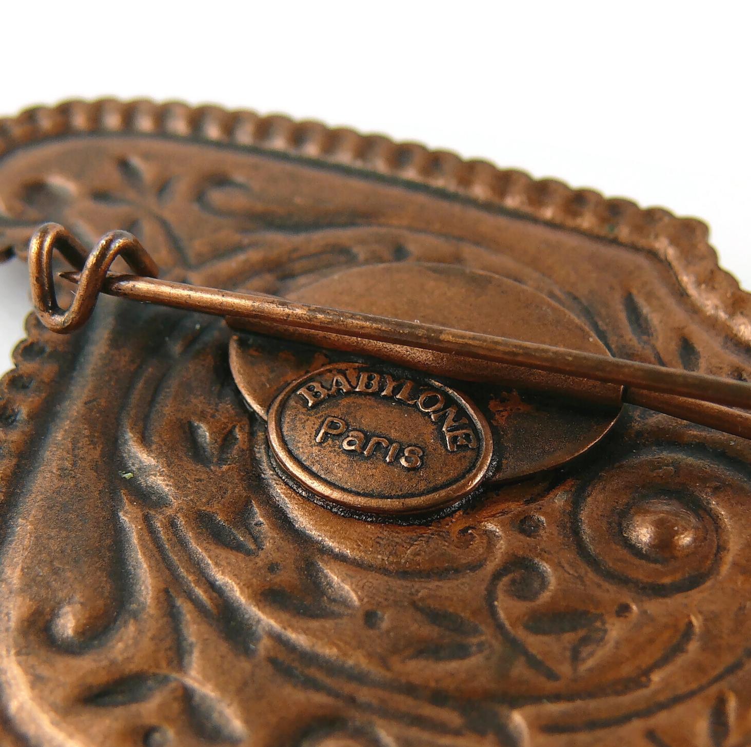 Babylone Paris Vintage Antiqued Copper Toned Double Brooch For Sale 10