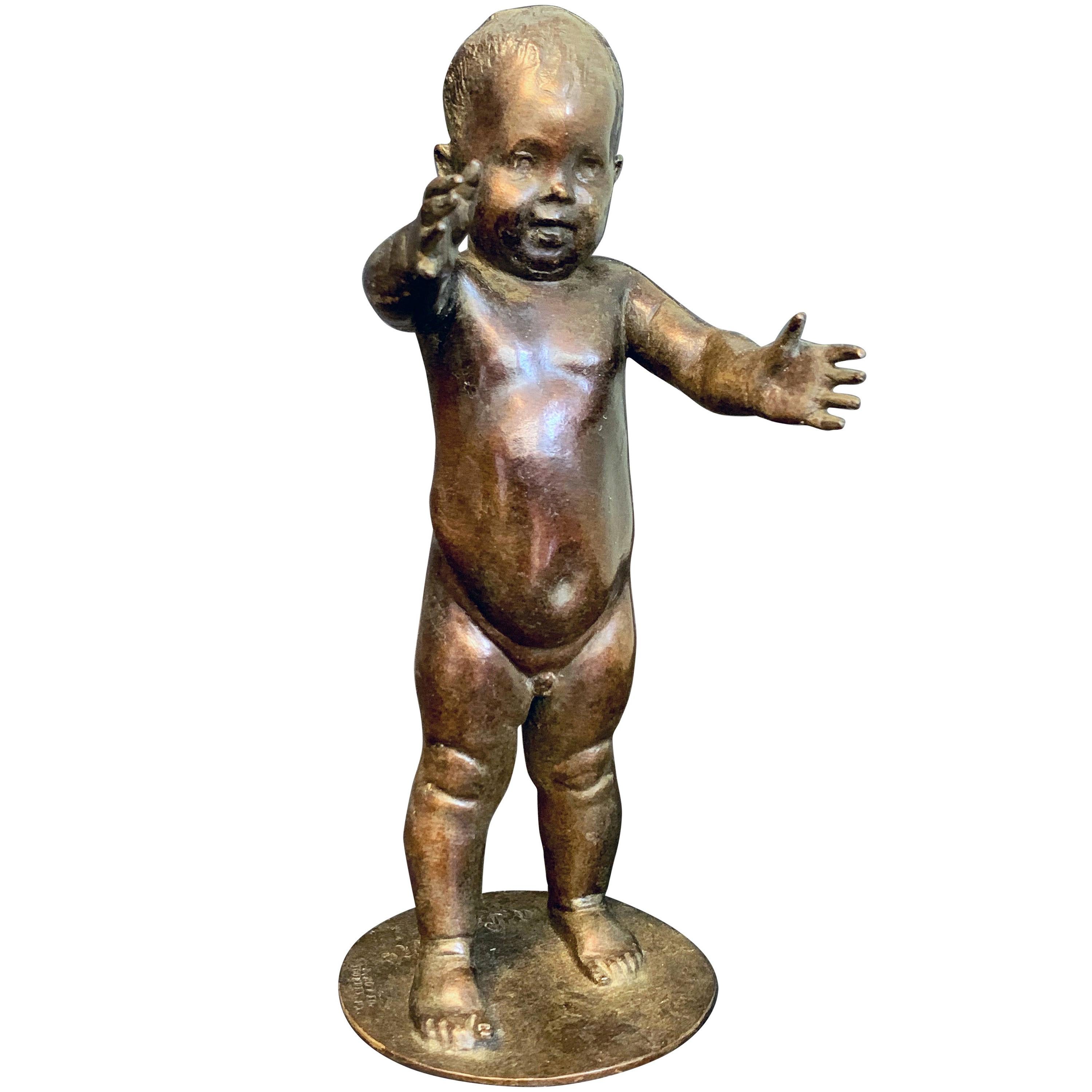 "Baby's First Step, " Charming, Rare Bronze Sculpture by Piccirilli for LaGuardia