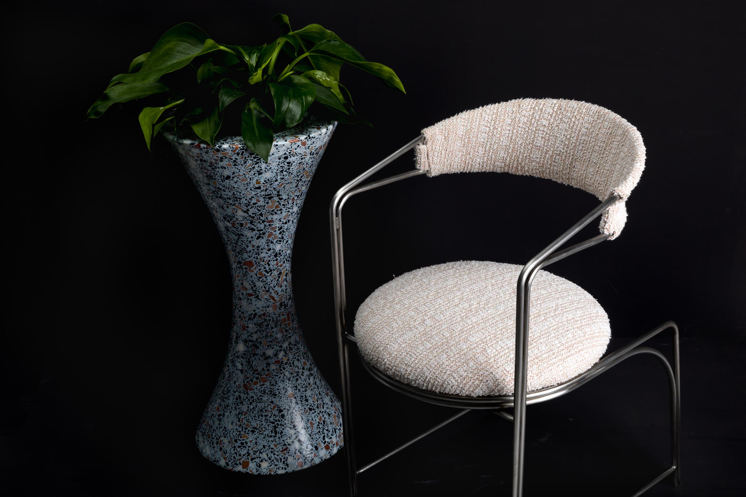 Plated Bacall, Indoor/Outdoor Polished Stainless Steel Dining Chair by Laun