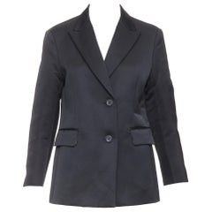 BACCA black satin cropped sleeves single breasted boxy tuxedo blazer BACCA black satin cropped sleeves single breasted boxy tuxedo blazer