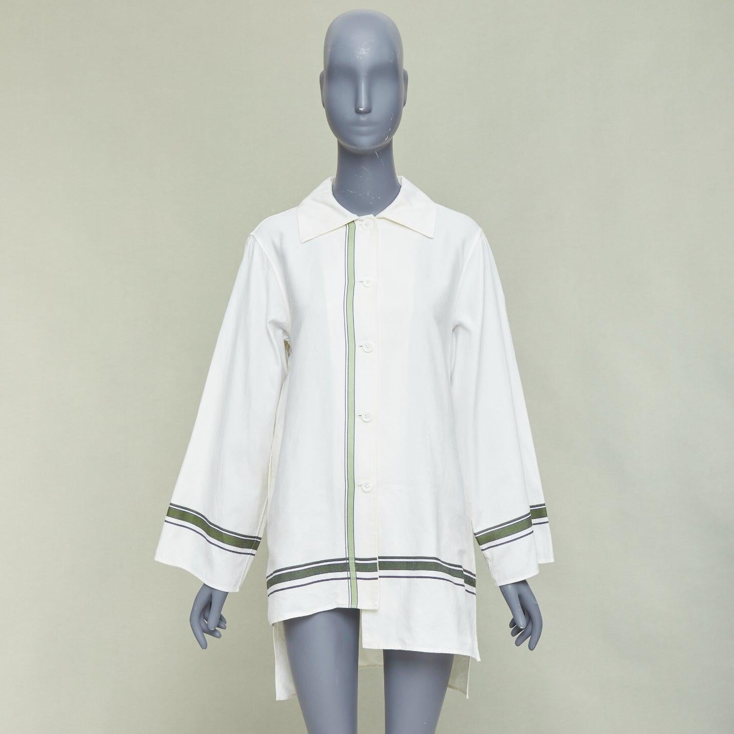 BACCA - Maglia oversize asimmetrica a righe in cotone misto seta color crema IT36 S in vendita 1