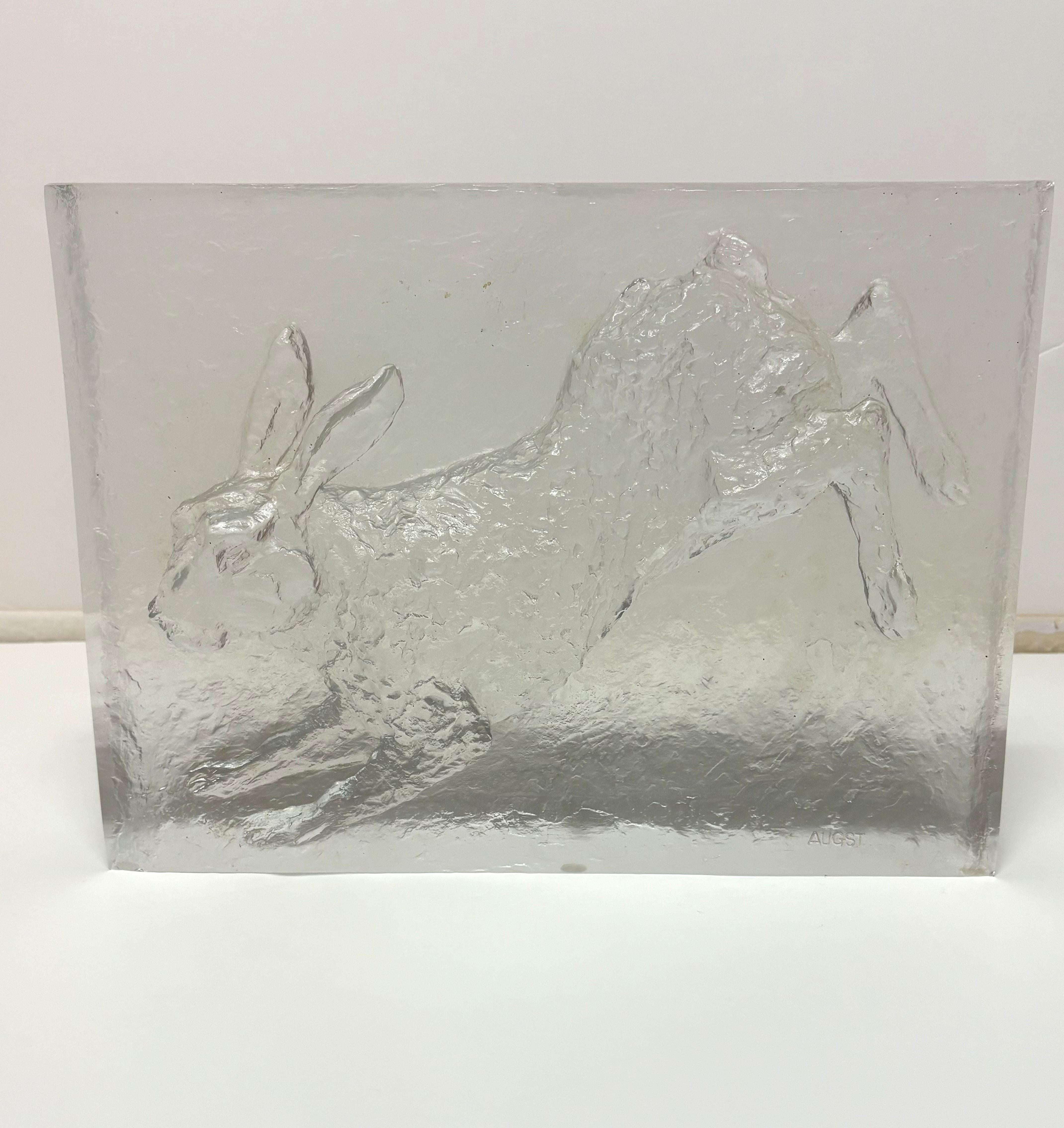 “French Glass Plaque of a Rabbit” - Sculpture by Baccarat