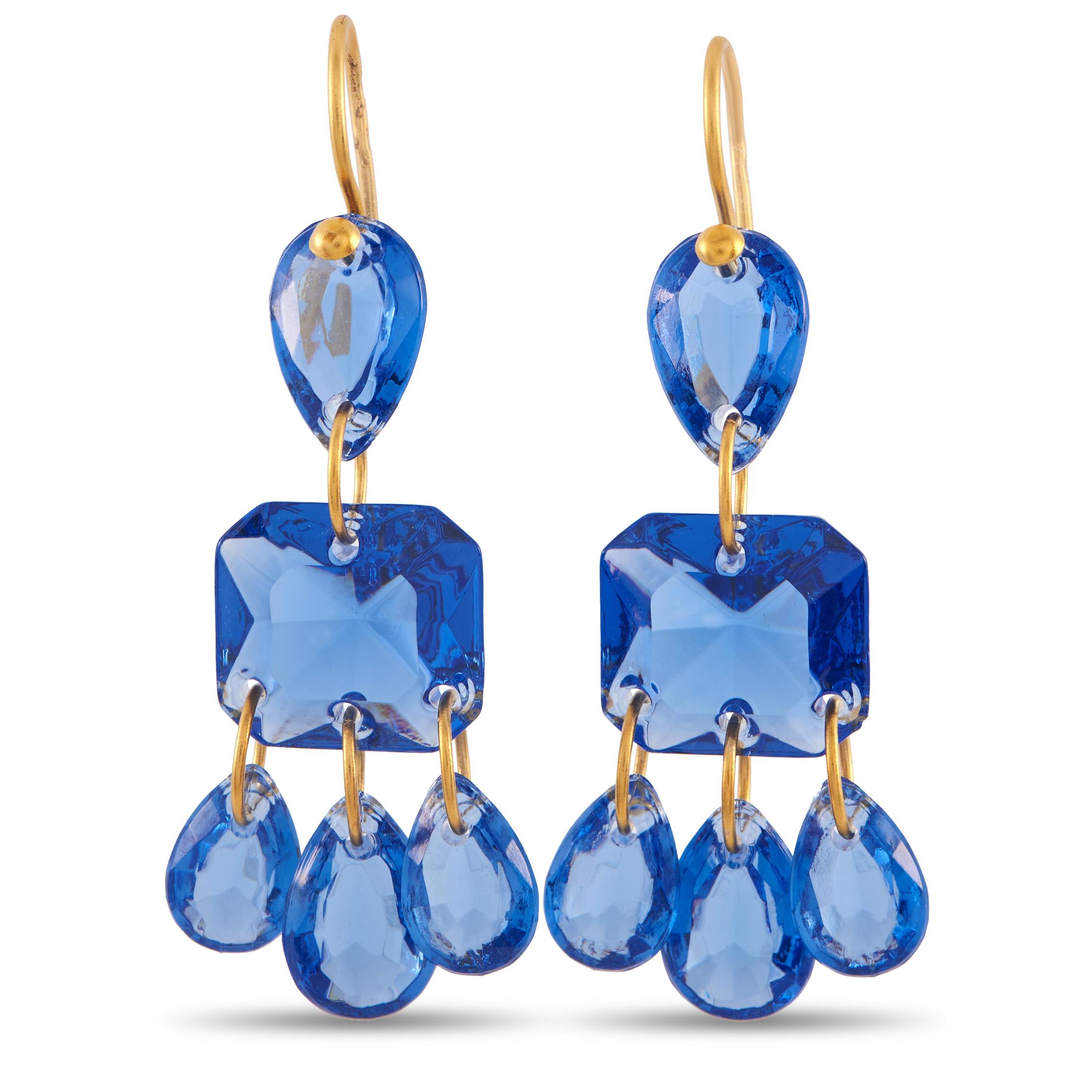 Women's Baccarat 18K Yellow Gold Blue Crystal Necklace and Earrings Set For Sale