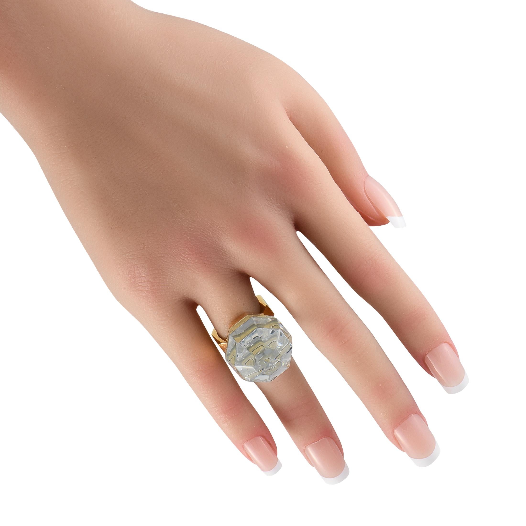 Mixed Cut Baccarat 18K Yellow Gold Crystal Ring For Sale