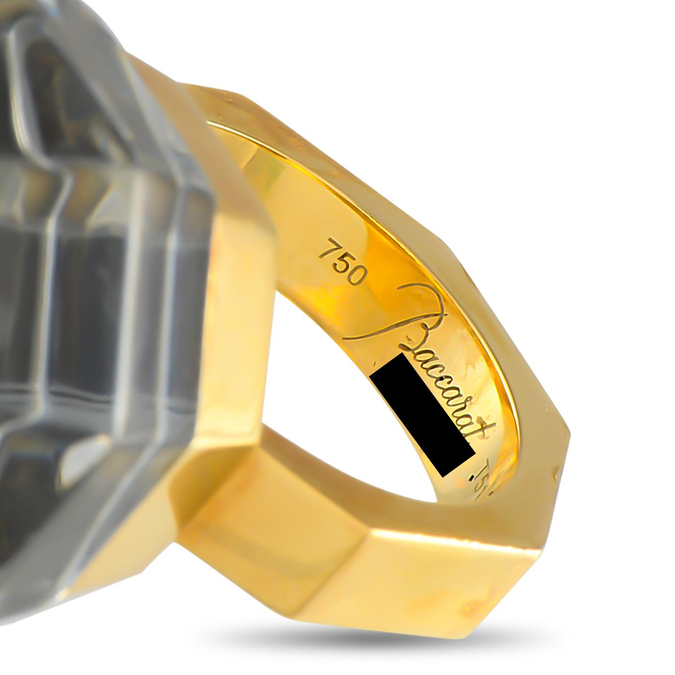 Baccarat 18K Yellow Gold Crystal Ring In Excellent Condition For Sale In Southampton, PA