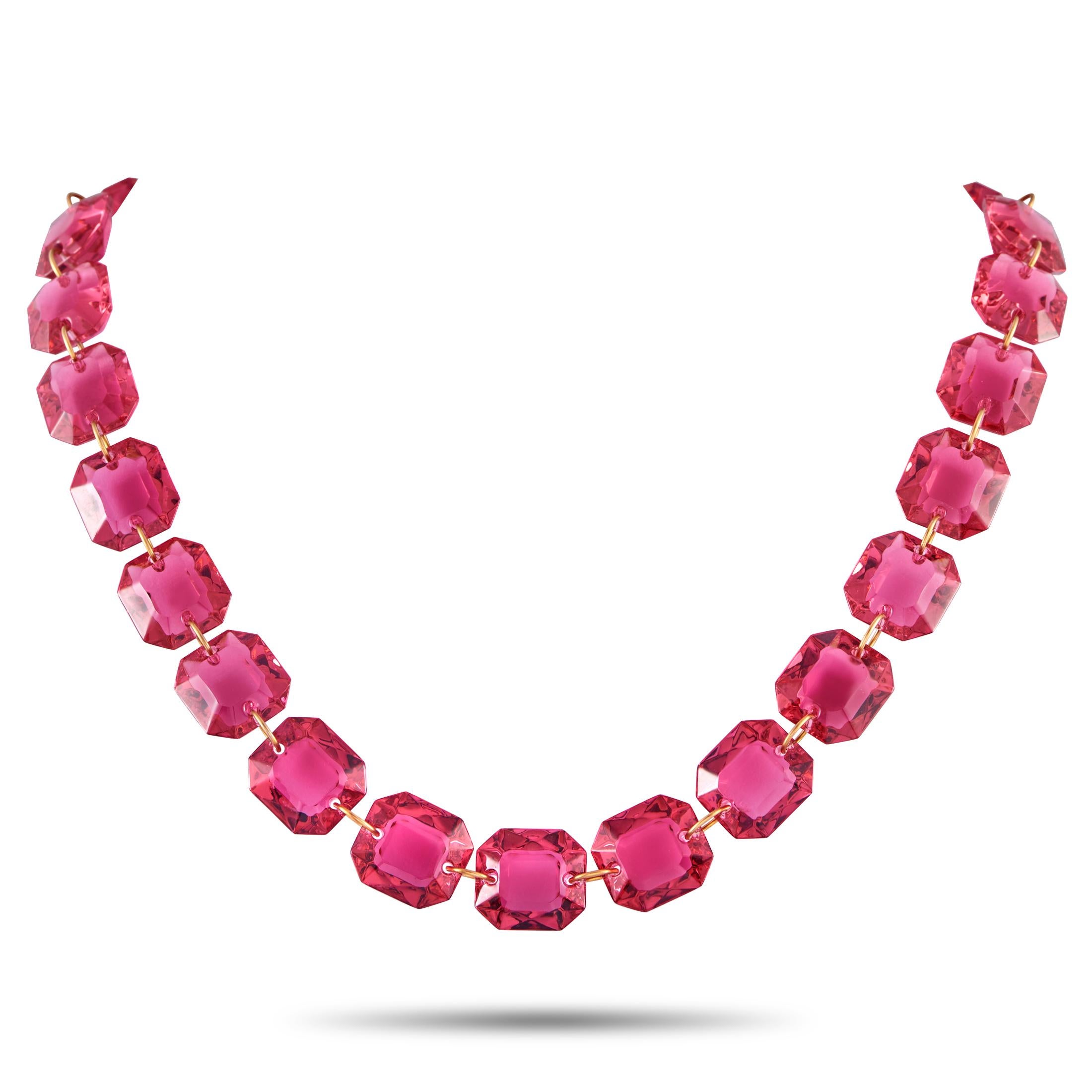 Make an entrance in red with this Baccarat set designed in collaboration with fine jewelry designer Marie-Hlne de Taillac. The set includes a radiant necklace featuring an 18-inch-long strand of octagon-shaped red crystals. The earrings with