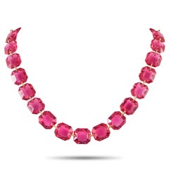 Parure di collana e orecchini di cristallo rosso in oro giallo 18 carati Baccarat