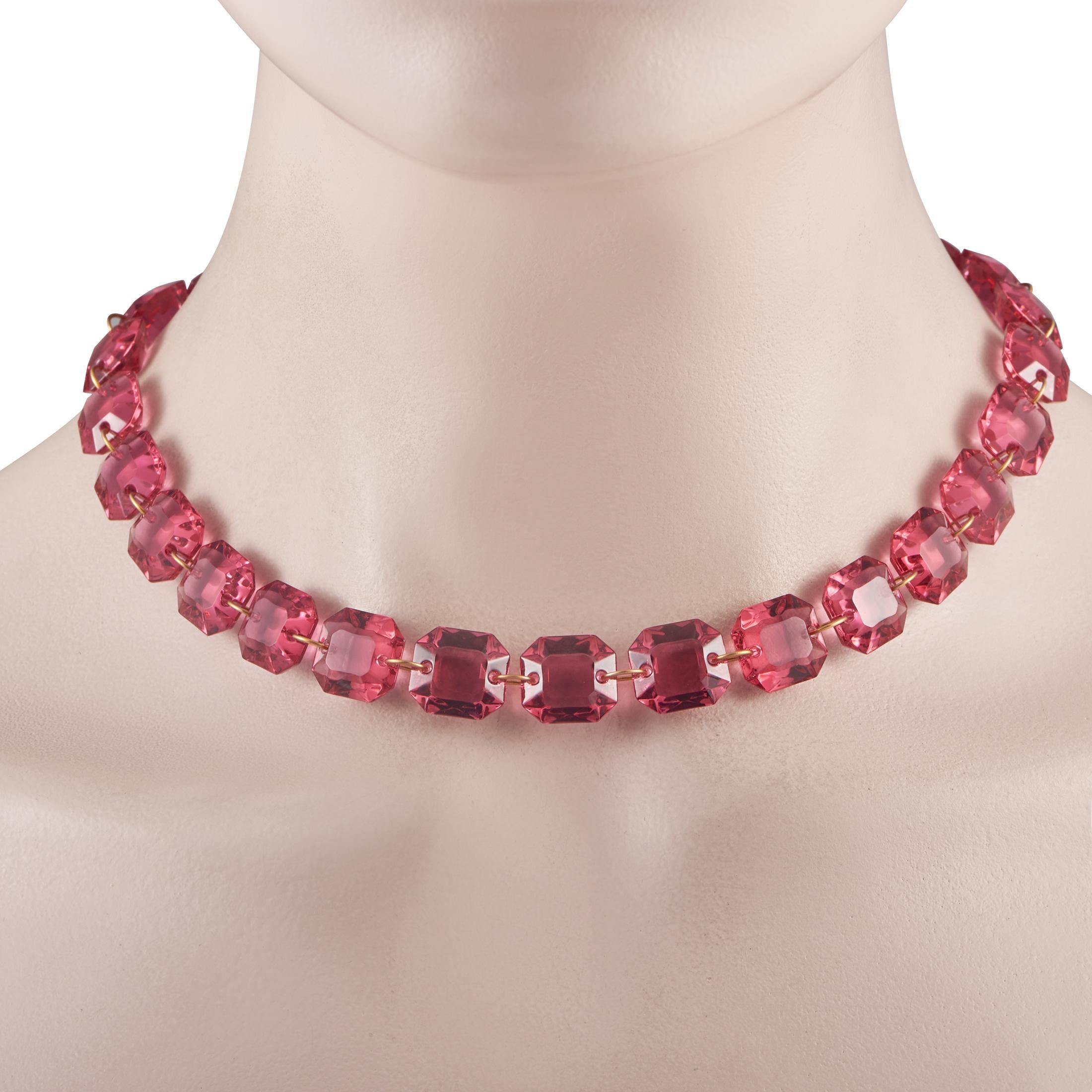Mixed Cut Baccarat 18K Yellow Gold Red Crystal Necklace and Earrings Set For Sale