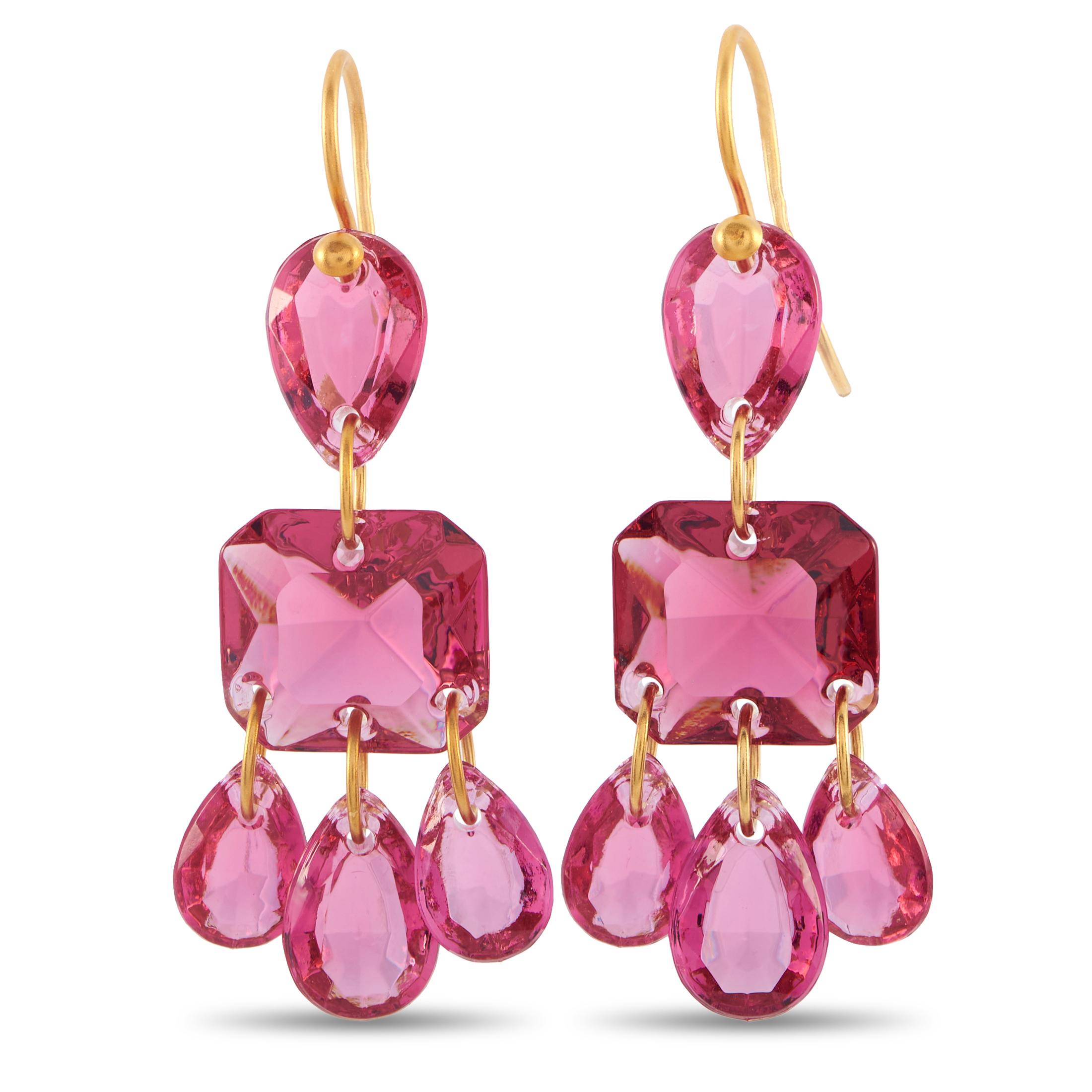 Women's Baccarat 18K Yellow Gold Red Crystal Necklace and Earrings Set For Sale
