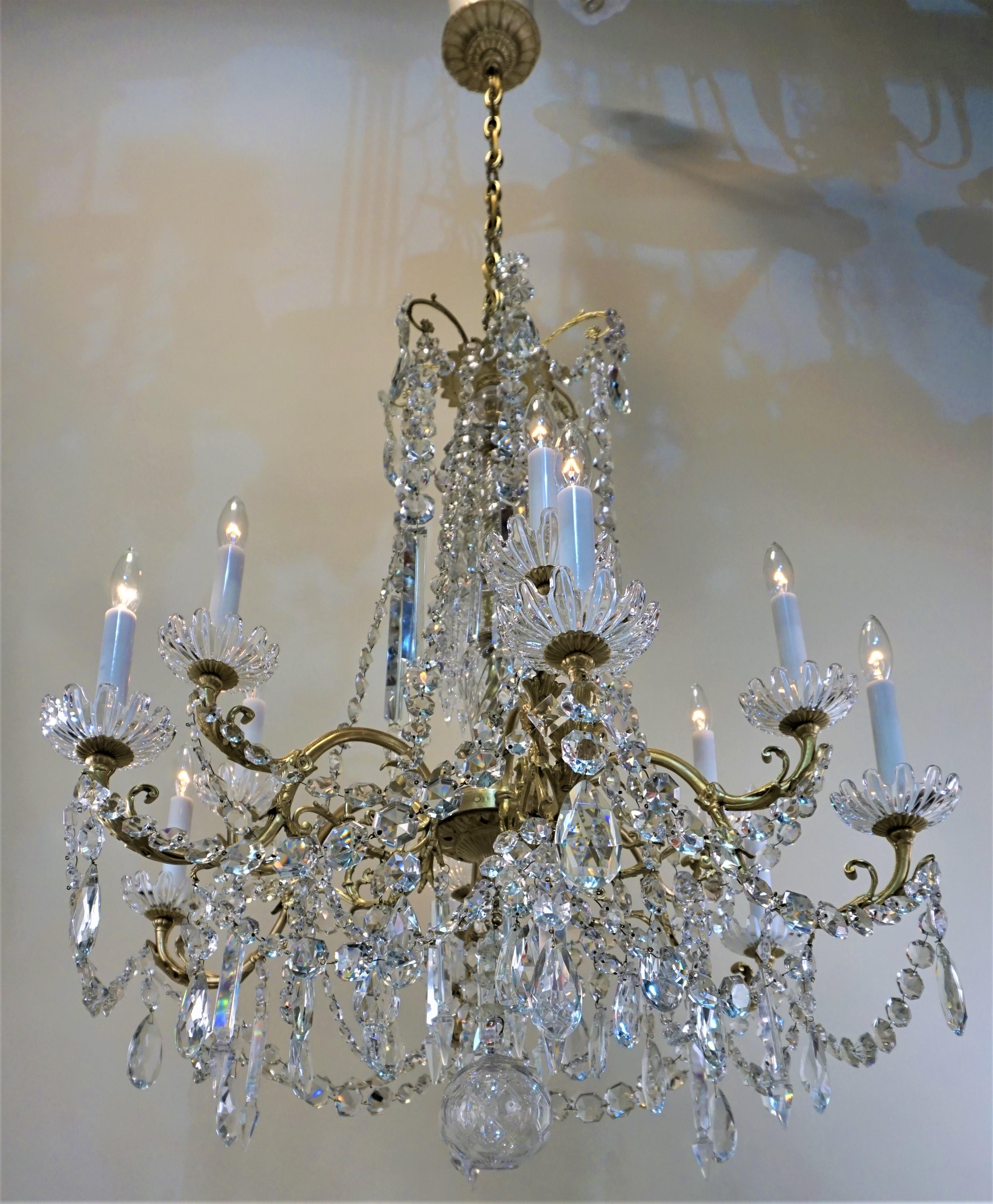 Baccarat 19th Century Crystal and Bronze Chandelier In Good Condition In Fairfax, VA