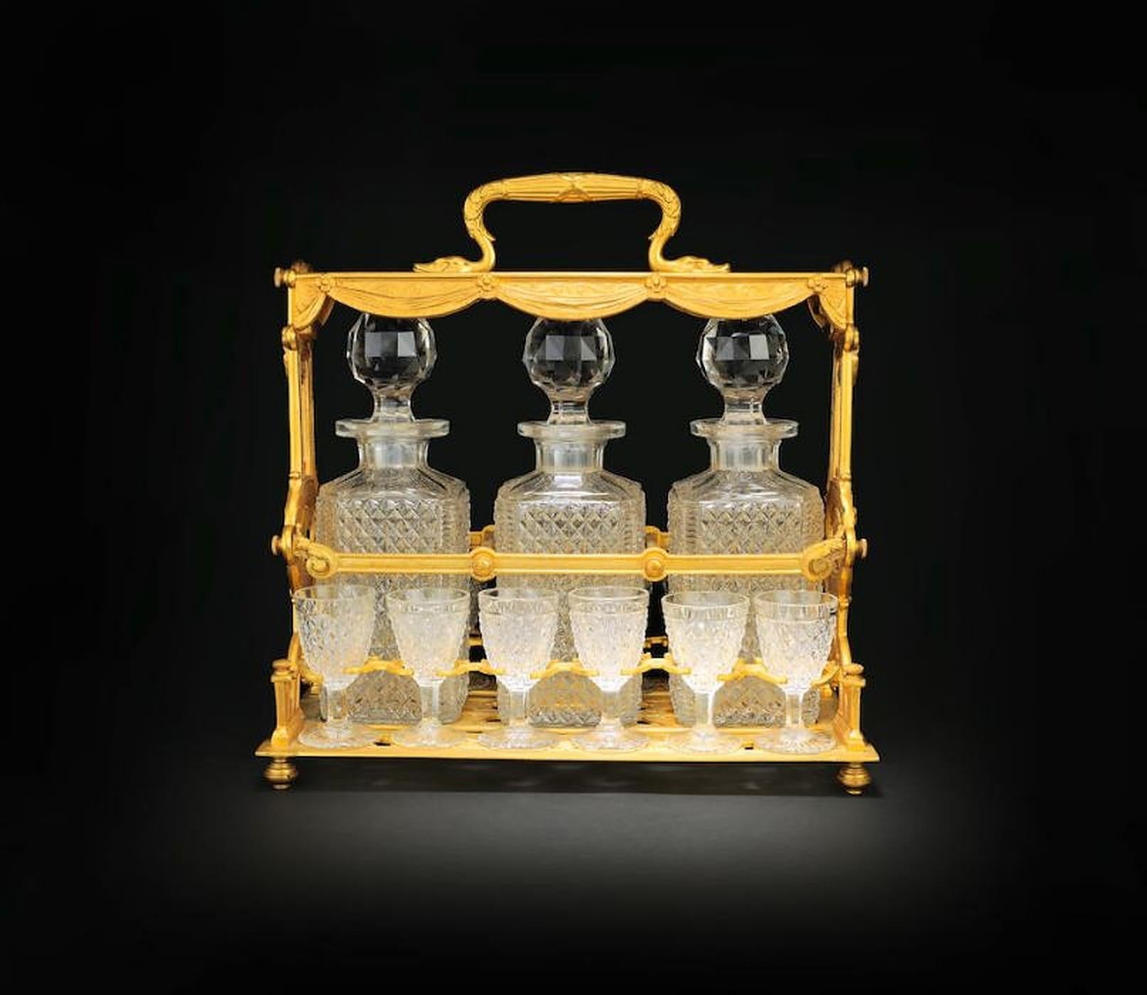 Baccarat 19th Century Gilt Bronze Cut-Glass Tantalus In Good Condition In London, GB