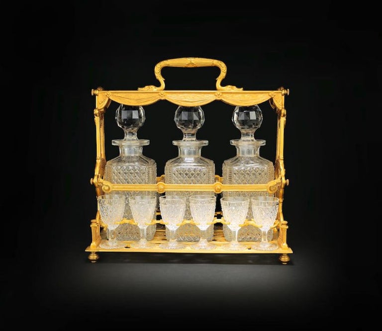 Baccarat 19th Century Gilt Bronze Cut-Glass Tantalus In Good Condition For Sale In London, GB