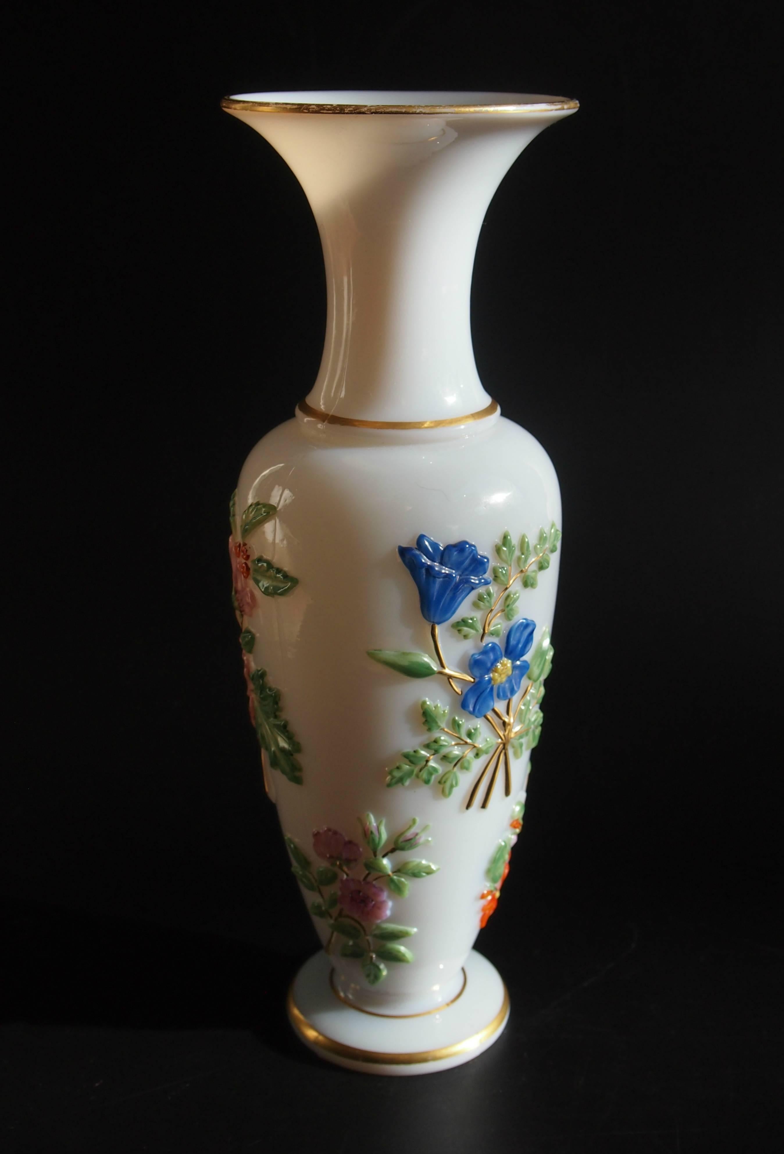French Baccarat 19th Century Polychrome Enamel Mould Pressed Glass Crystal Vase In Good Condition For Sale In London, GB
