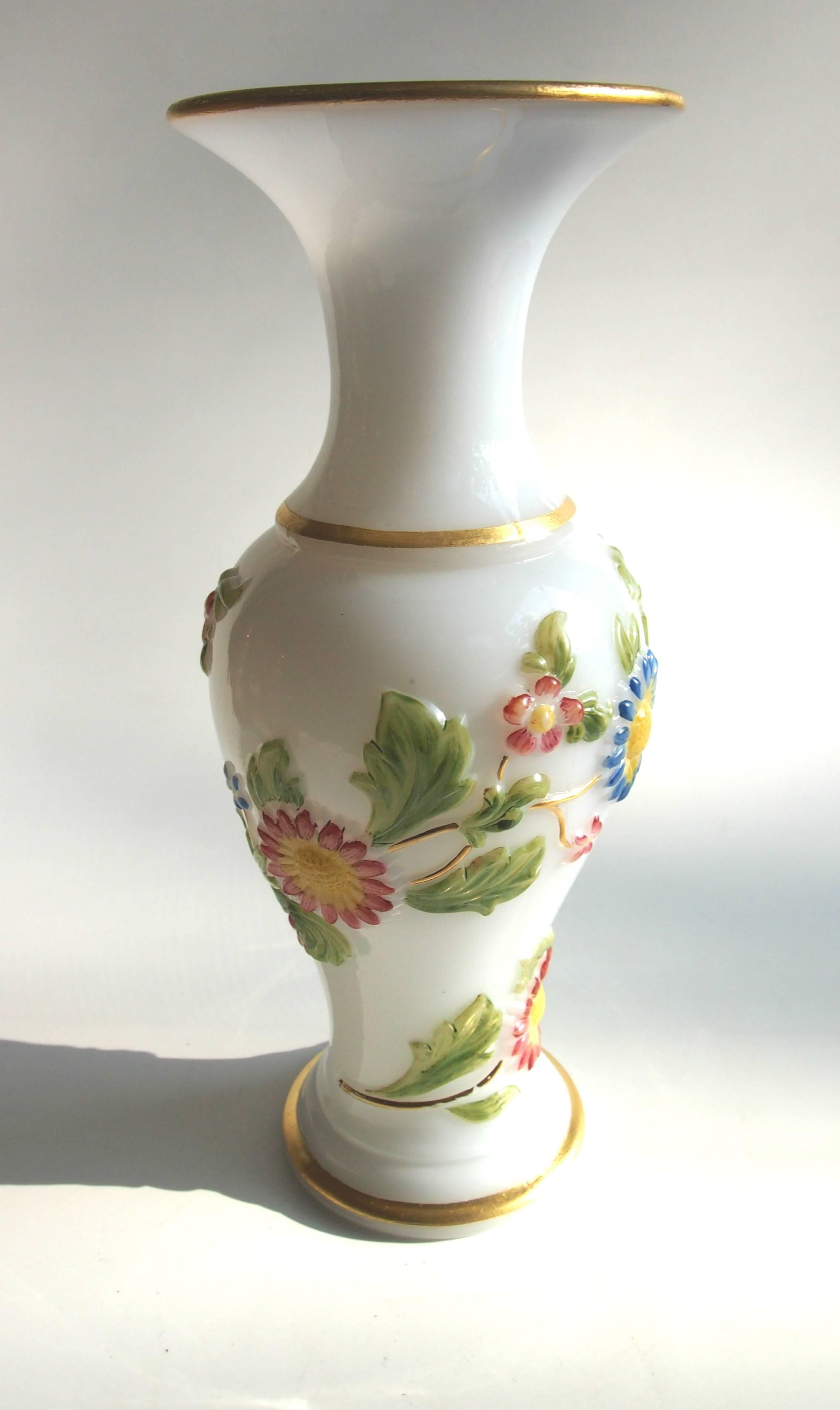 French Baccarat 19th Century Polychrome Enamel Mould Pressed Daisy Vase