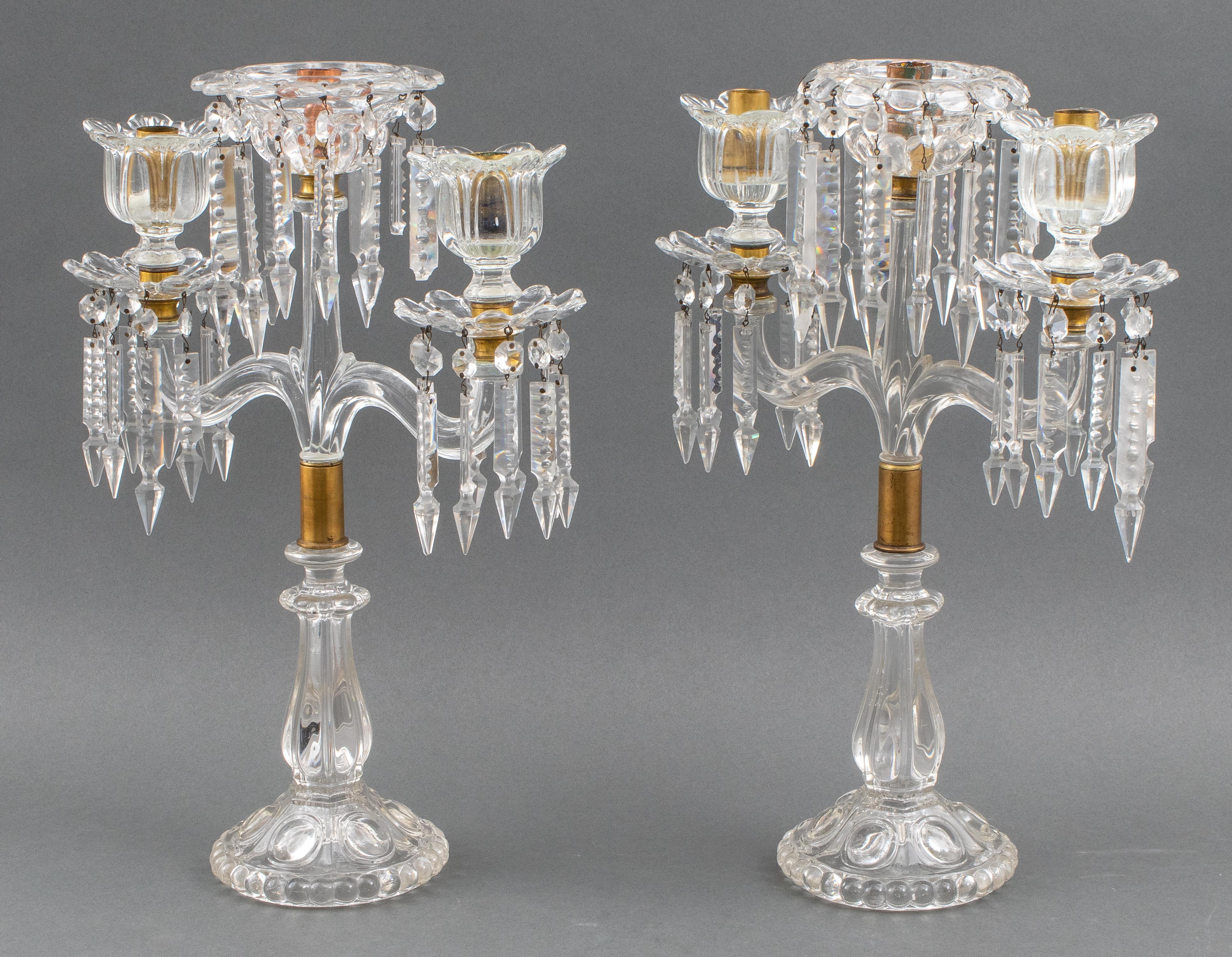 20th Century Baccarat 3-Armed Candelabras, Pair