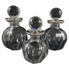 Baccarat: 3 French Crystal and Sterling Silver Bottles