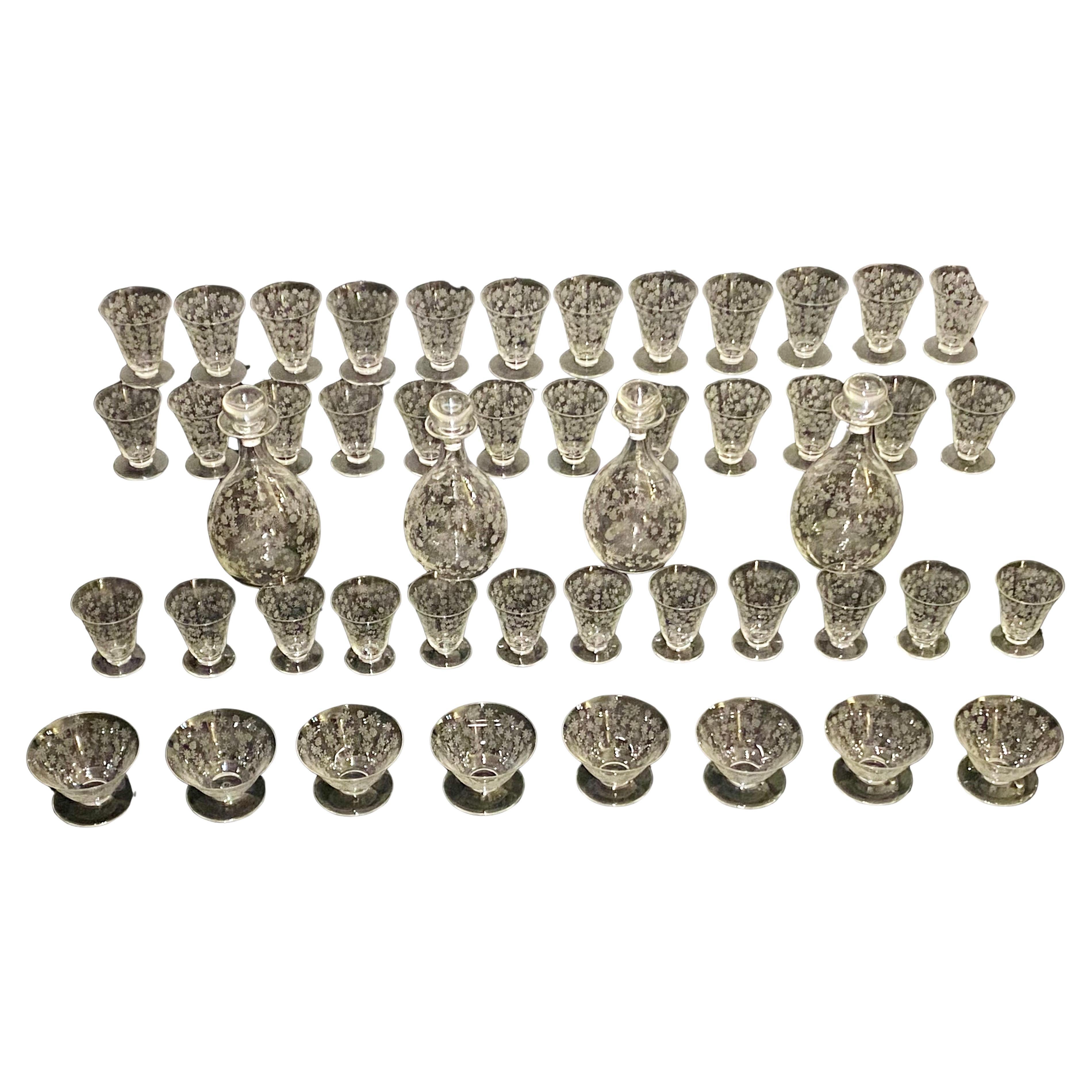 Baccarat 48 Elisabeth Millefiori Glasses and Bottles Set, France ca. 1930