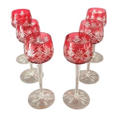 Baccarat - 6 Pink Overlay Crystal Wine Glasses - Hyères - Art Nouveau - France