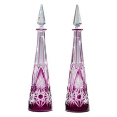 Baccarat Amethyst Overlay Cut to Clear Decanter with Pyramid Stopper