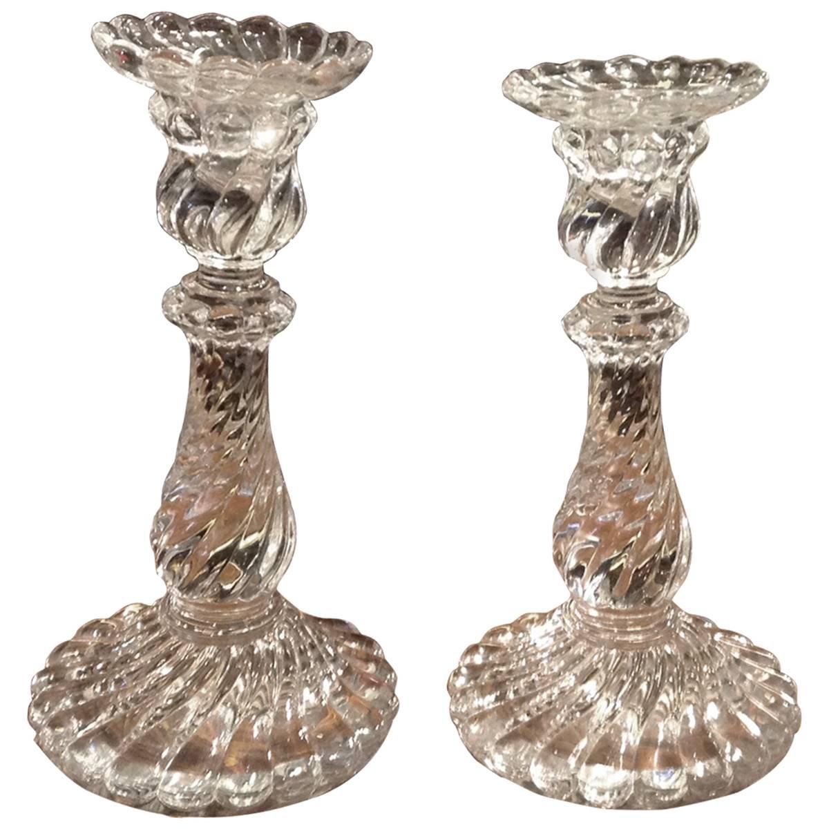 Baccarat Antique Crystal Pair of Candlesticks