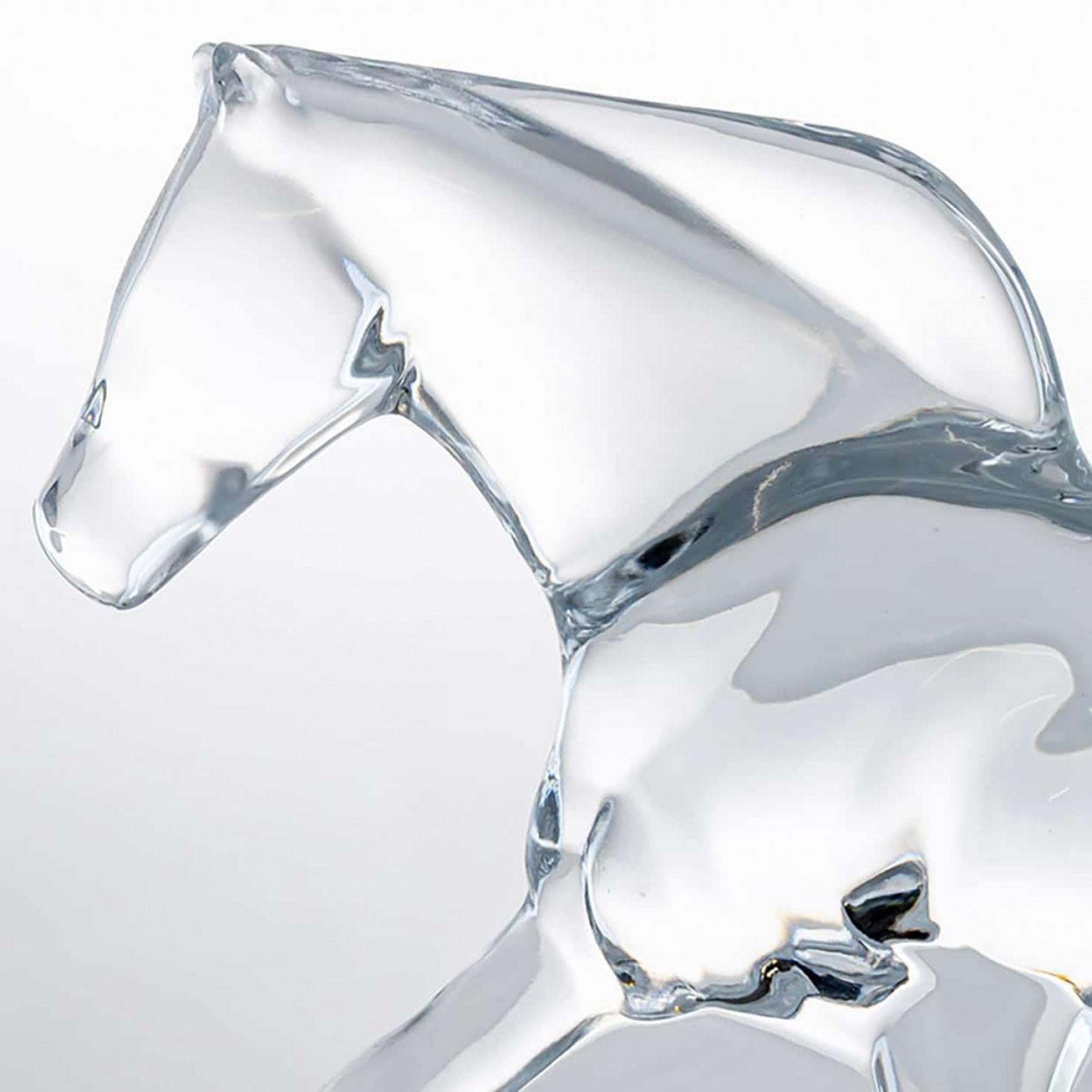 Mid-Century moderno Baccarat Apollon Troika Horse, scultura in vetro trasparente, Francia in vendita