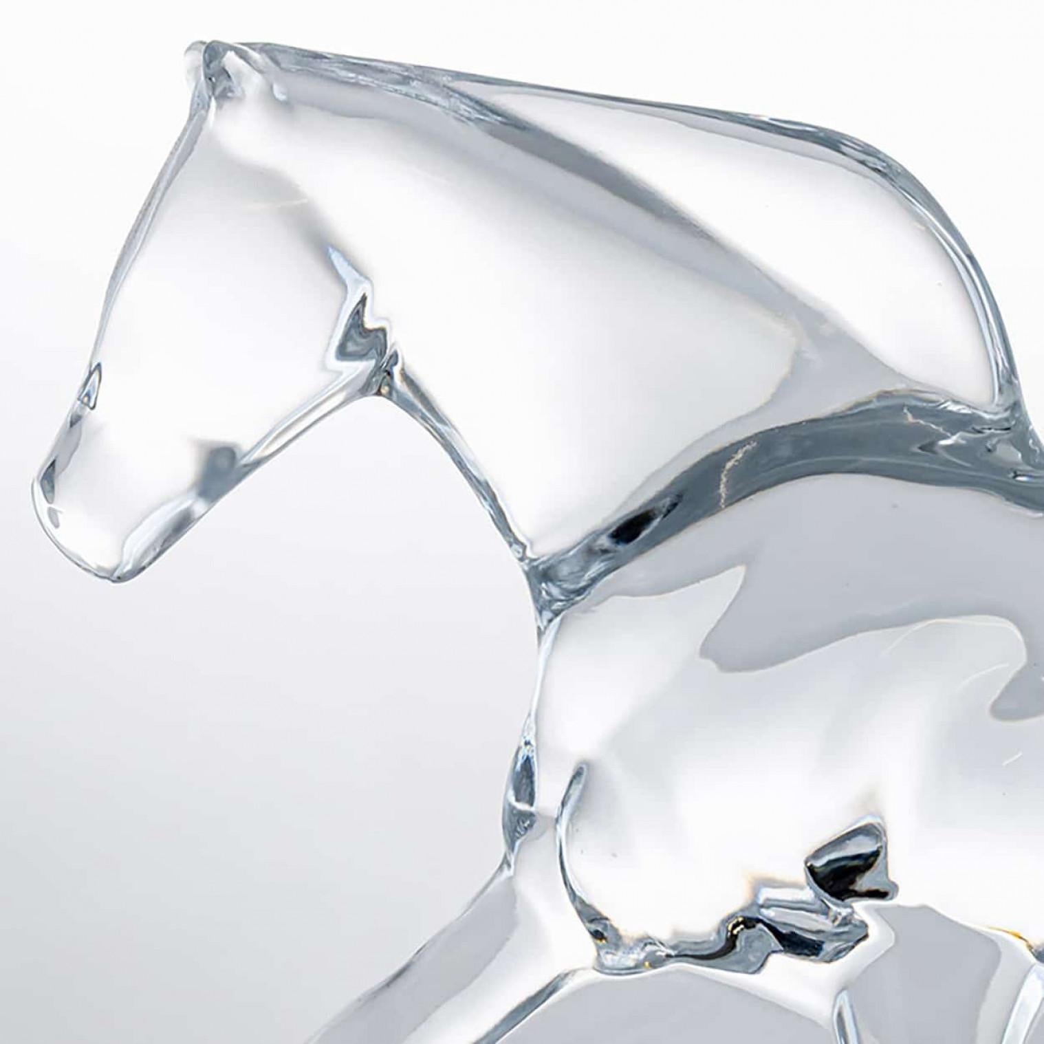 Mid-Century moderno Baccarat Apollon Troika Horse, Clear Crystal Glass Sculpture, France in vendita
