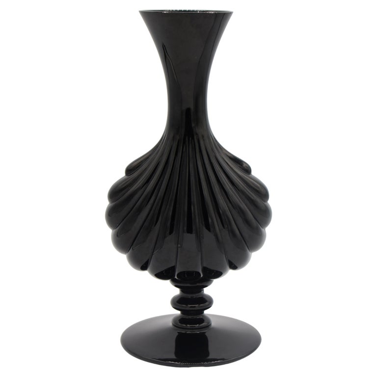 Baccarat Art Deco Black Glass Vase For Sale at 1stDibs