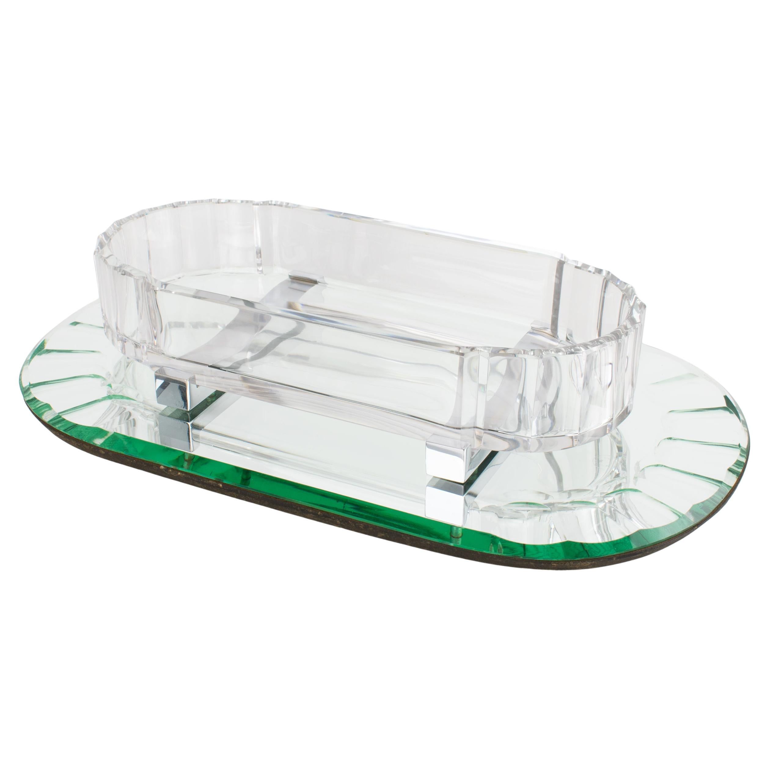Baccarat Art Deco Crystal Centerpiece Bowl, Mirror Base, France, 1930 For Sale