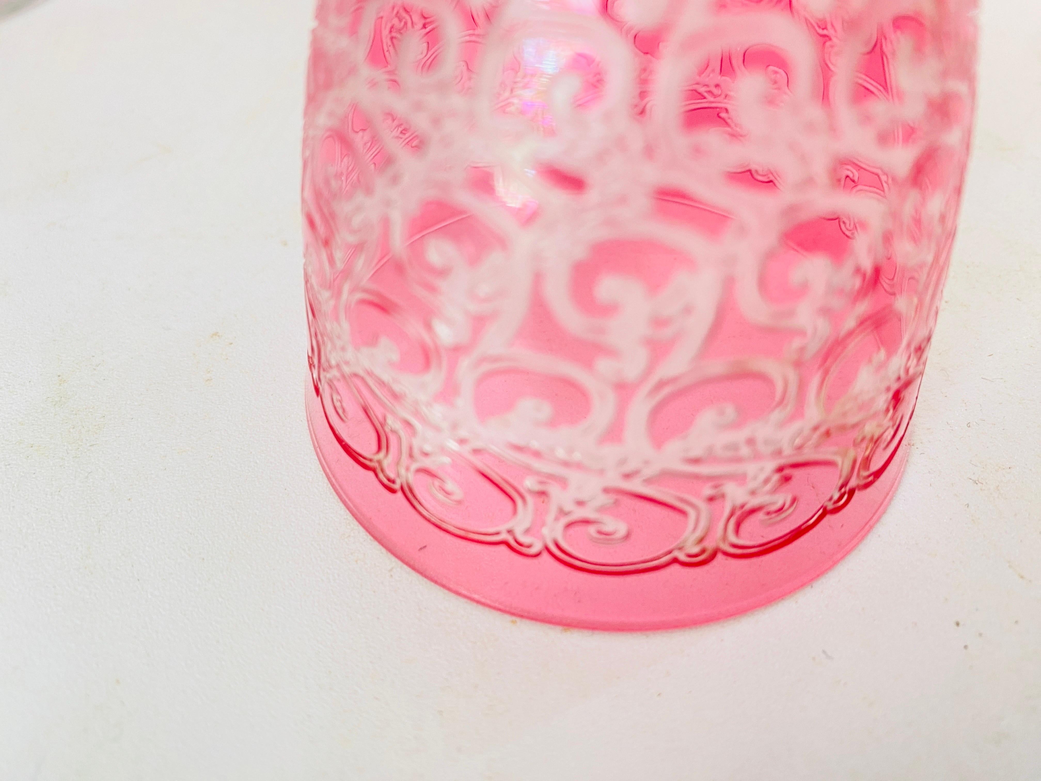 Baccarat Art Deco Crystal Decanter and Six Red Glasses Rohan Model For