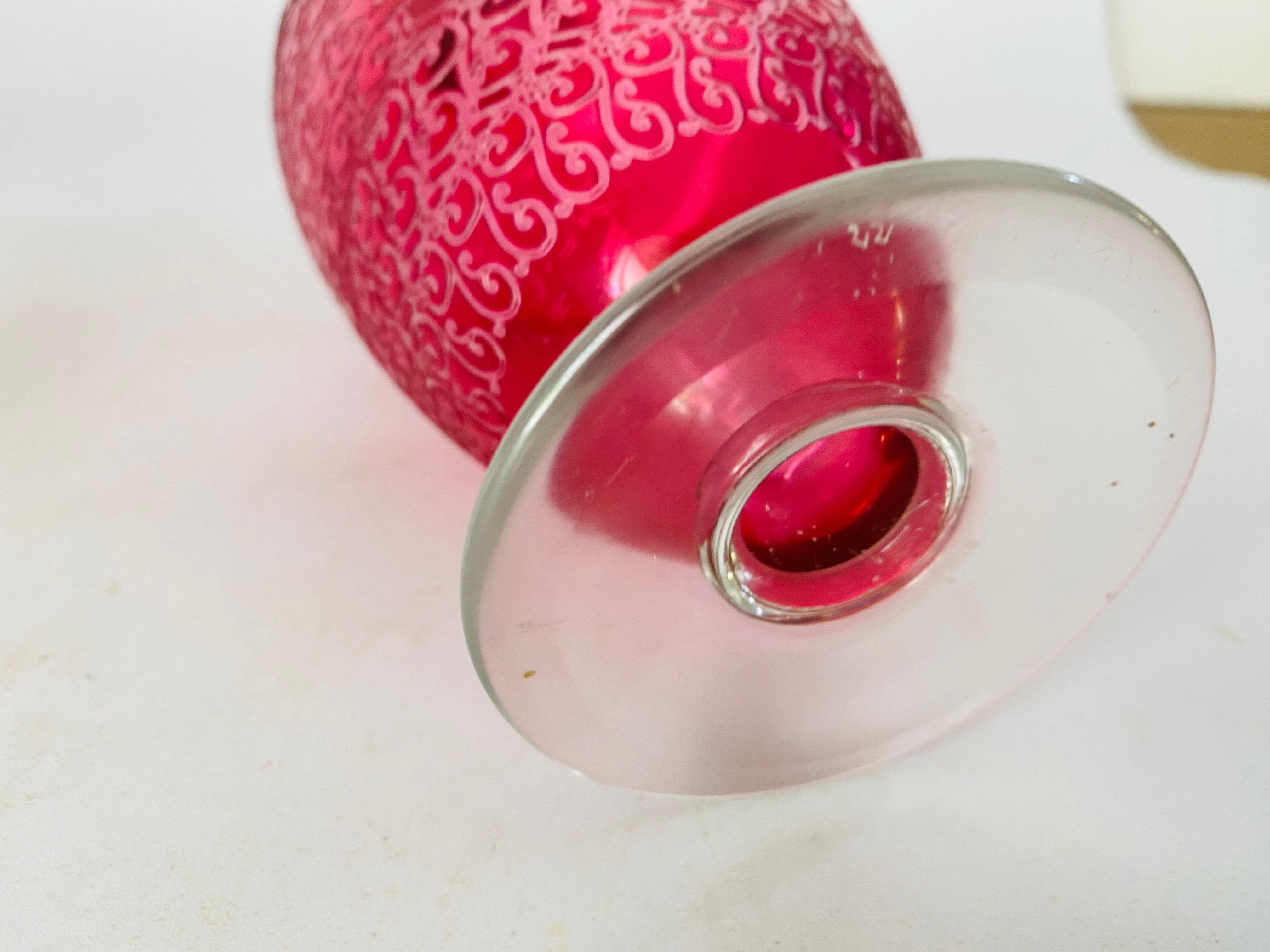 Baccarat Art Deco Crystal Decanter and Six Red Glasses Rohan Model at