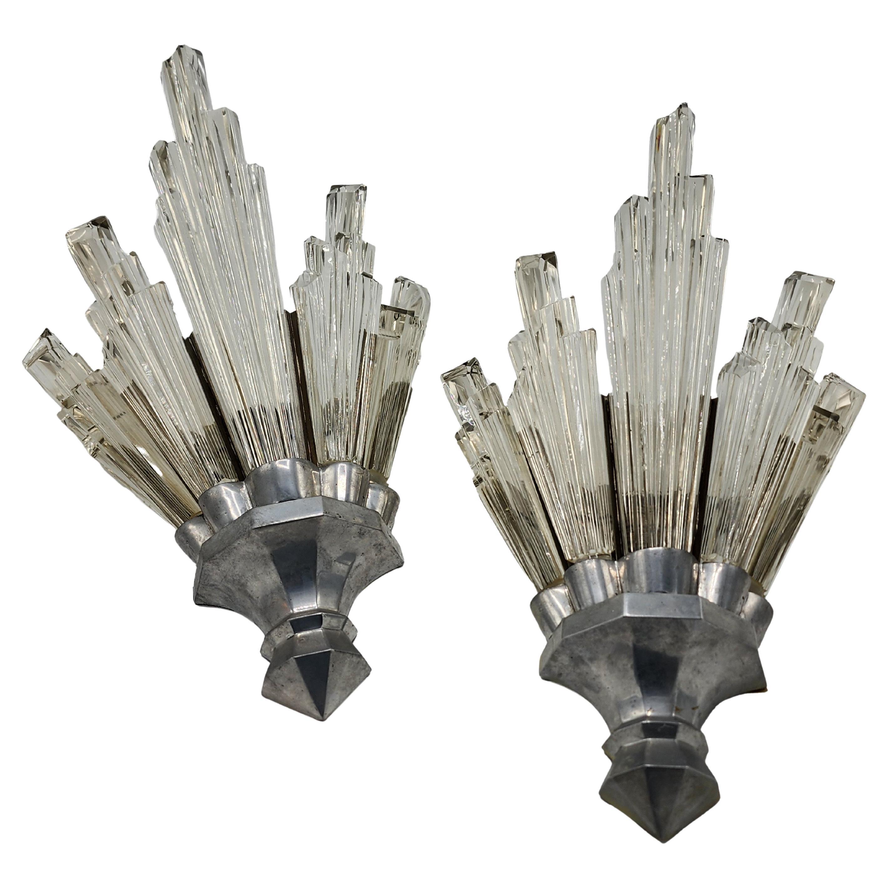 Baccarat Art Deco Crystal Sconces For Sale