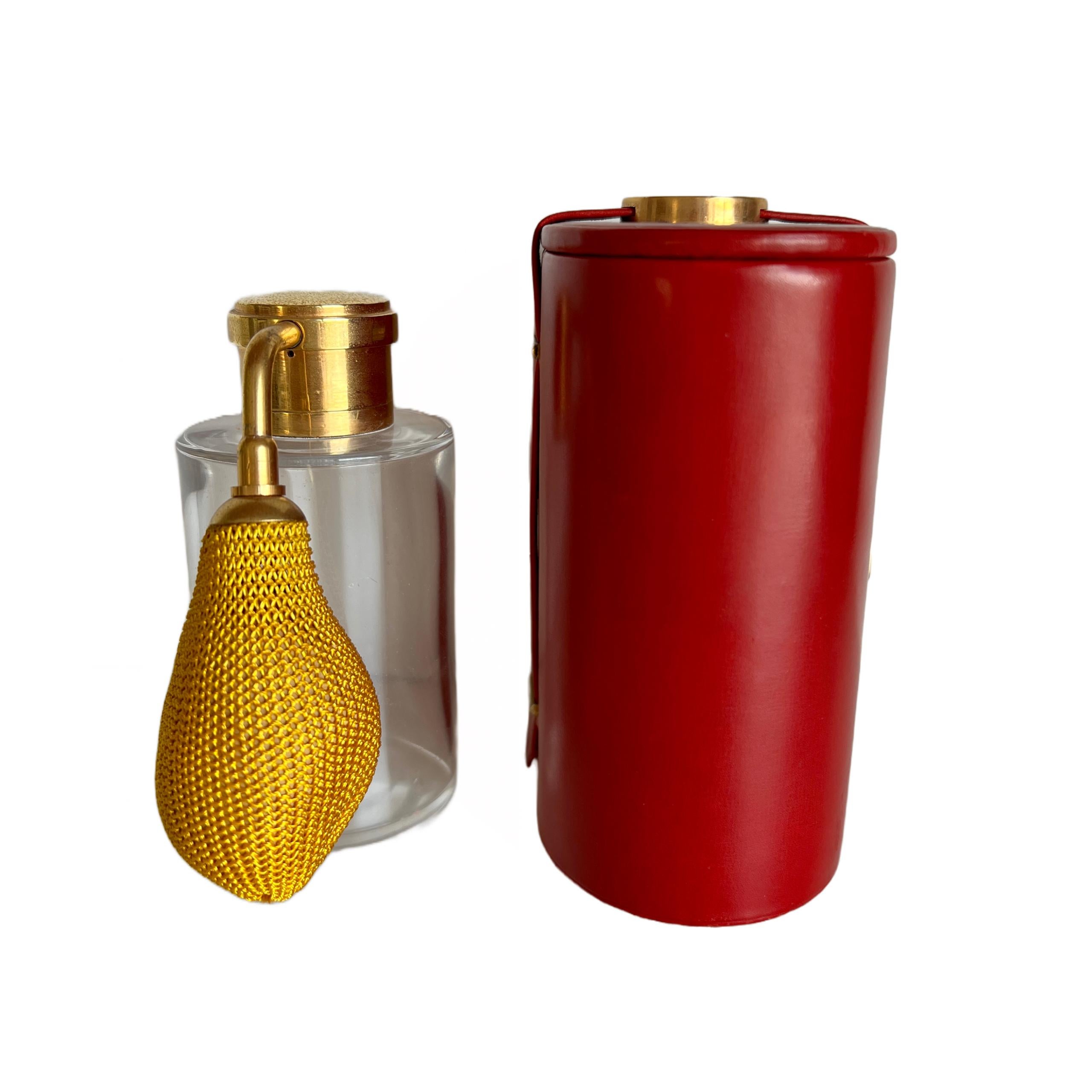 Art Deco Baccarat Atomizer Perfume Bottle for Guerlain Travel Red Leather Case
