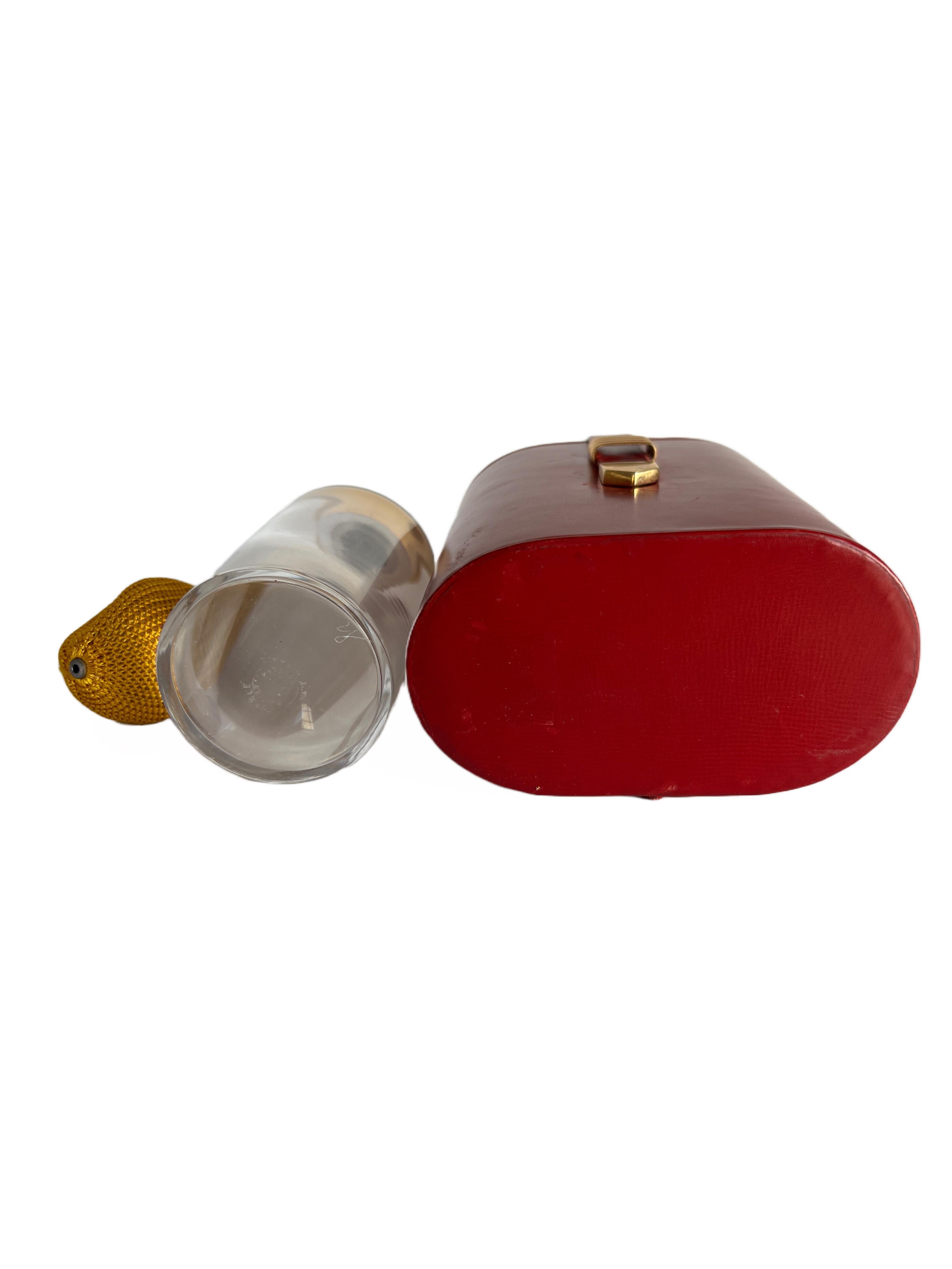 Baccarat Atomizer Perfume Bottle for Guerlain Travel Red Leather Case In Good Condition In Sausalito, CA