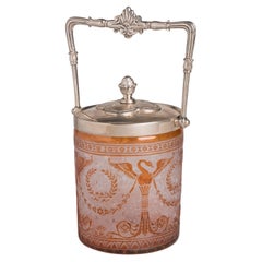 Baccarat zugeschrieben Bernsteinglas Keksdose und Silber Deckel, CIRCA 1890