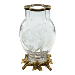 Baccarat Attributed Crystal Gilded Silver Mounted Engraved Vase