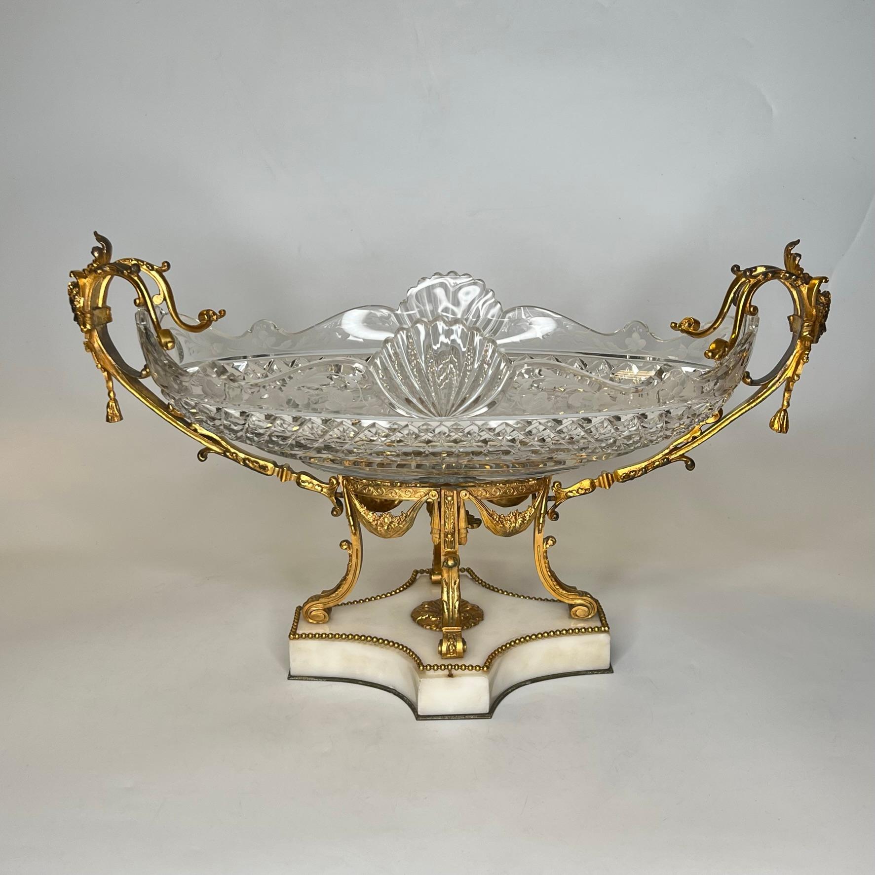 Baccarat Attributed Gilt Bronze and Cut Glass Centerpiece Bowl For Sale 7