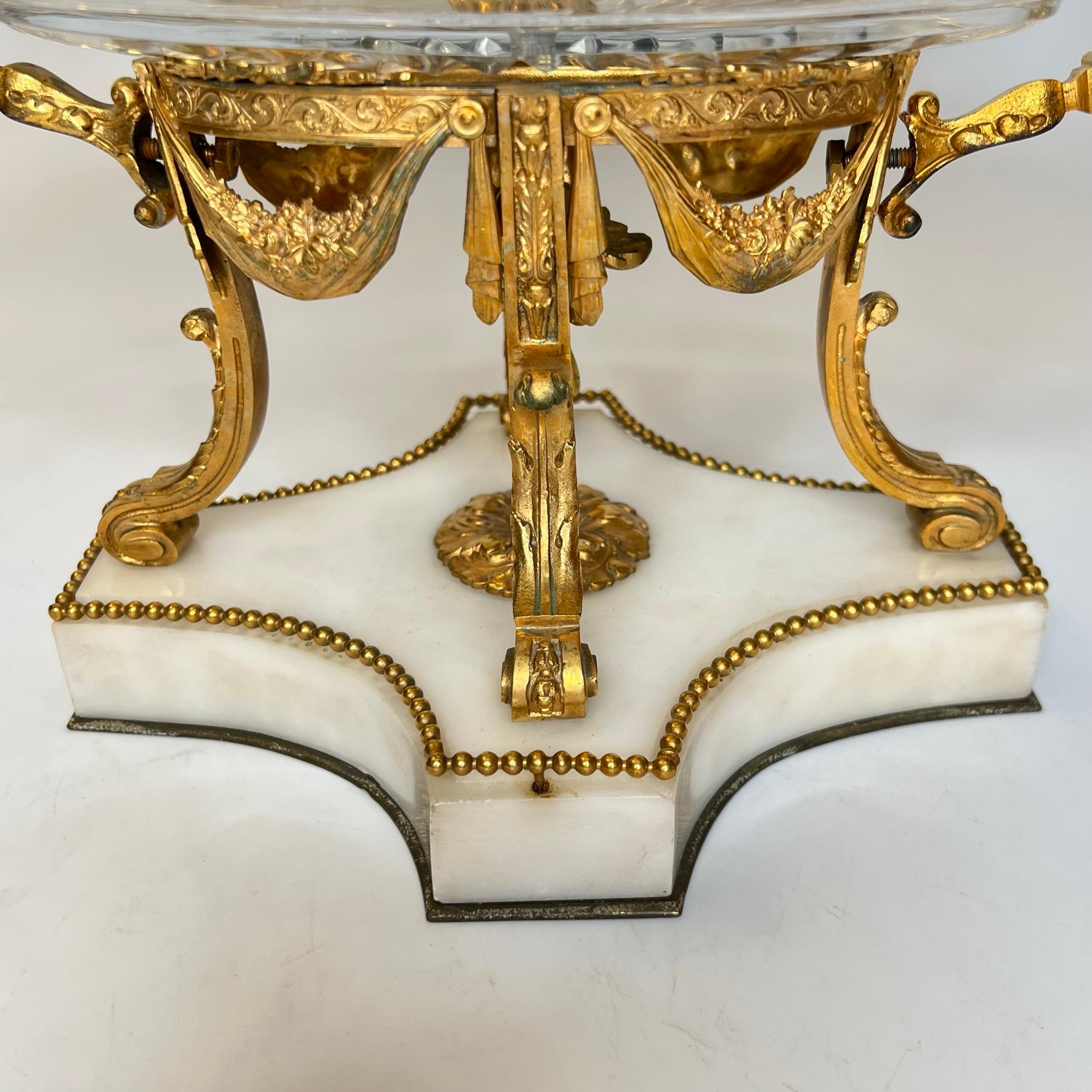 Baccarat Attributed Gilt Bronze and Cut Glass Centerpiece Bowl For Sale 8