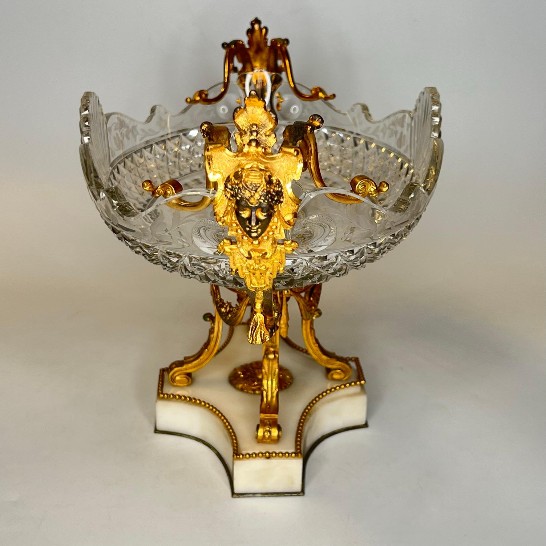 French Baccarat Attributed Gilt Bronze and Cut Glass Centerpiece Bowl For Sale