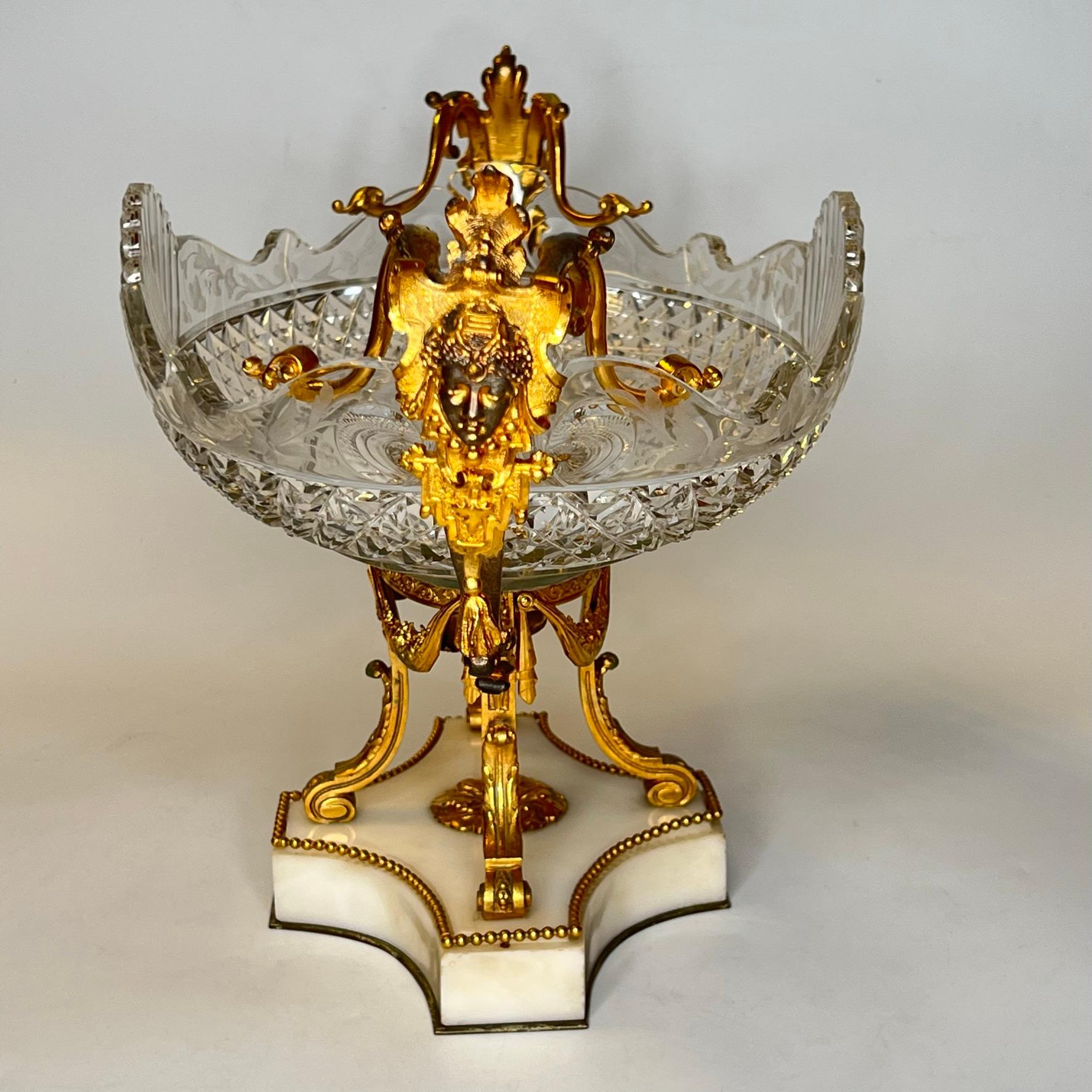 19th Century Baccarat Attributed Gilt Bronze and Cut Glass Centerpiece Bowl For Sale