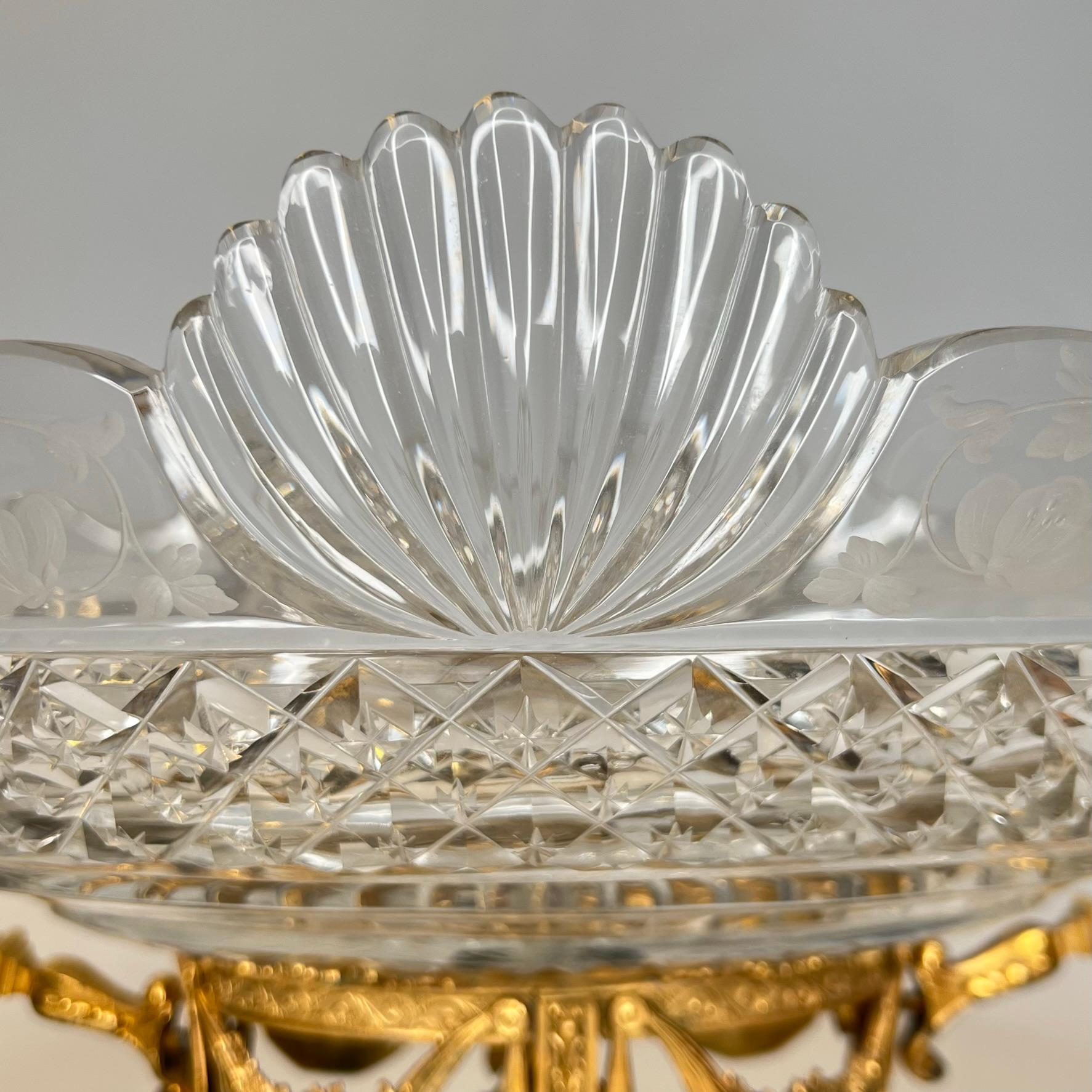 Baccarat Attributed Gilt Bronze and Cut Glass Centerpiece Bowl For Sale 1