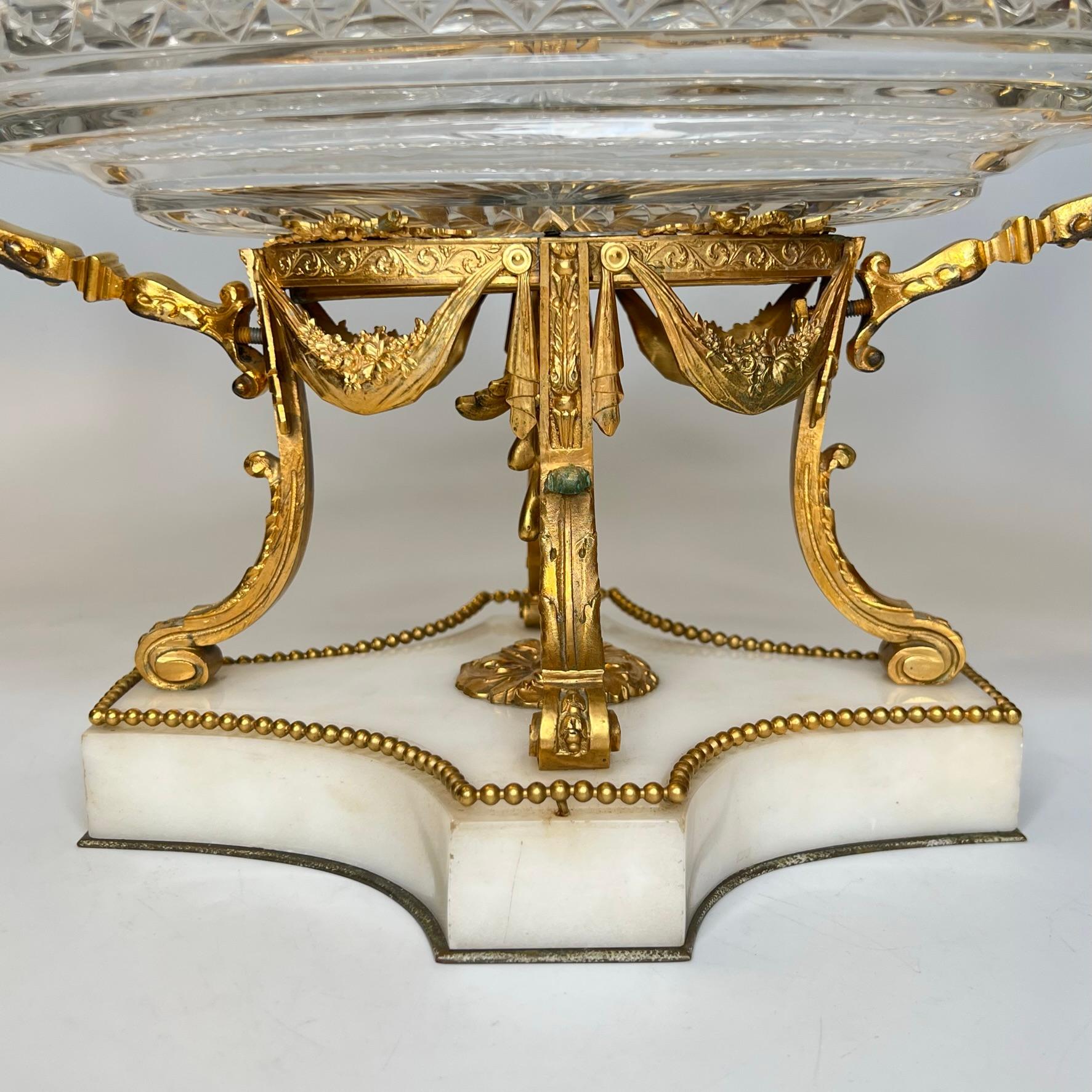 Baccarat Attributed Gilt Bronze and Cut Glass Centerpiece Bowl For Sale 3