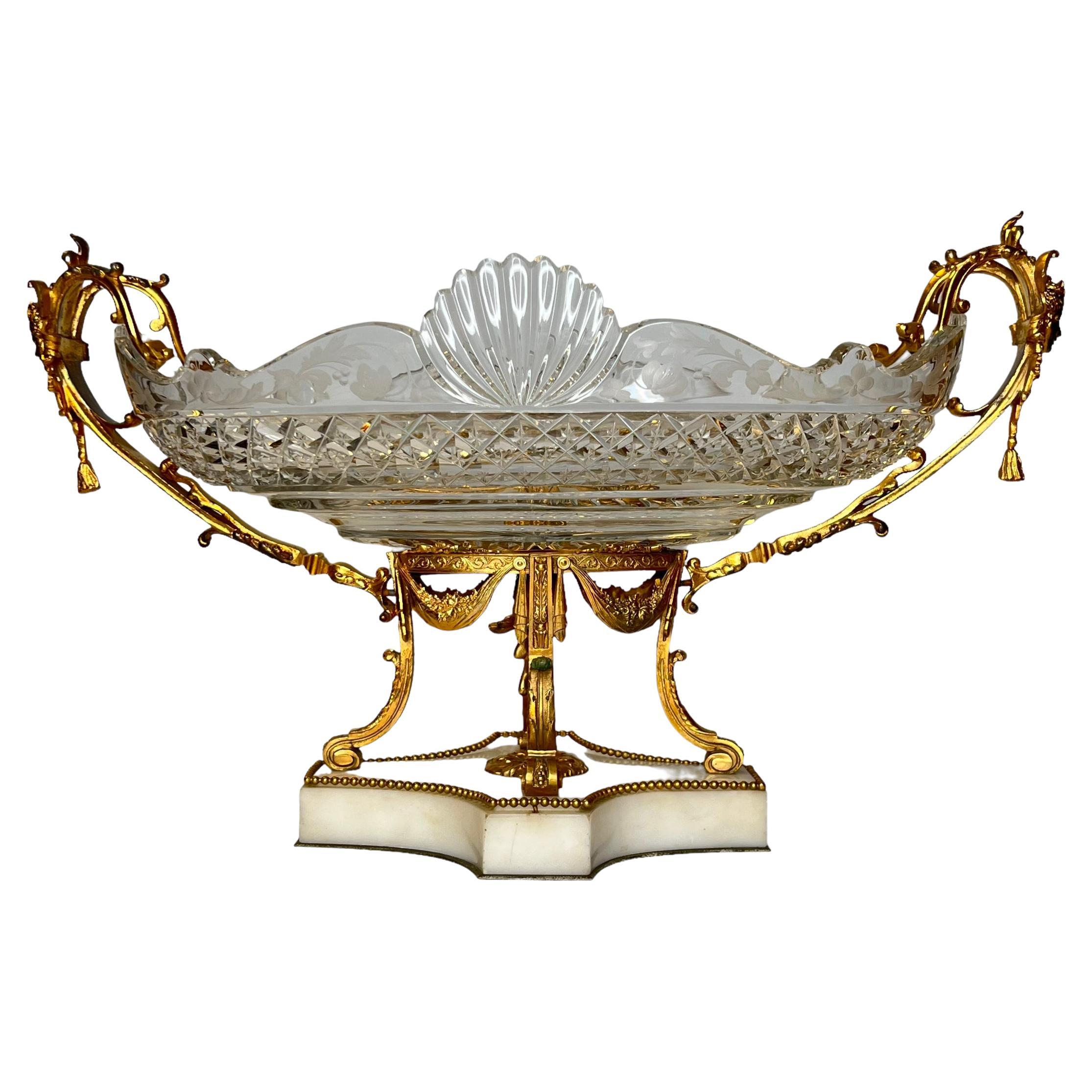 Baccarat Attributed Gilt Bronze and Cut Glass Centerpiece Bowl For Sale